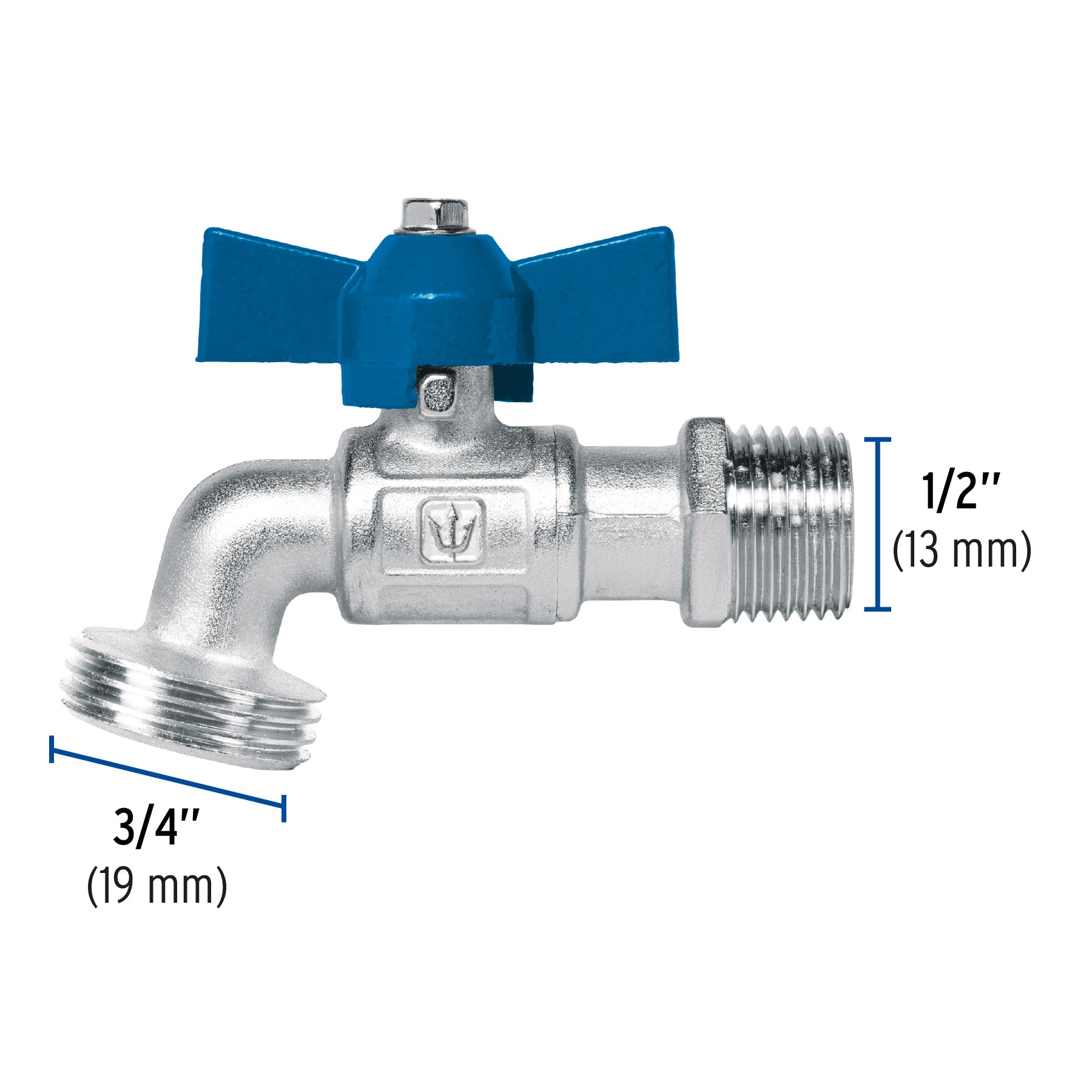 Llave esfera de latón 1/2", maneral corto, 130g, s/adaptador