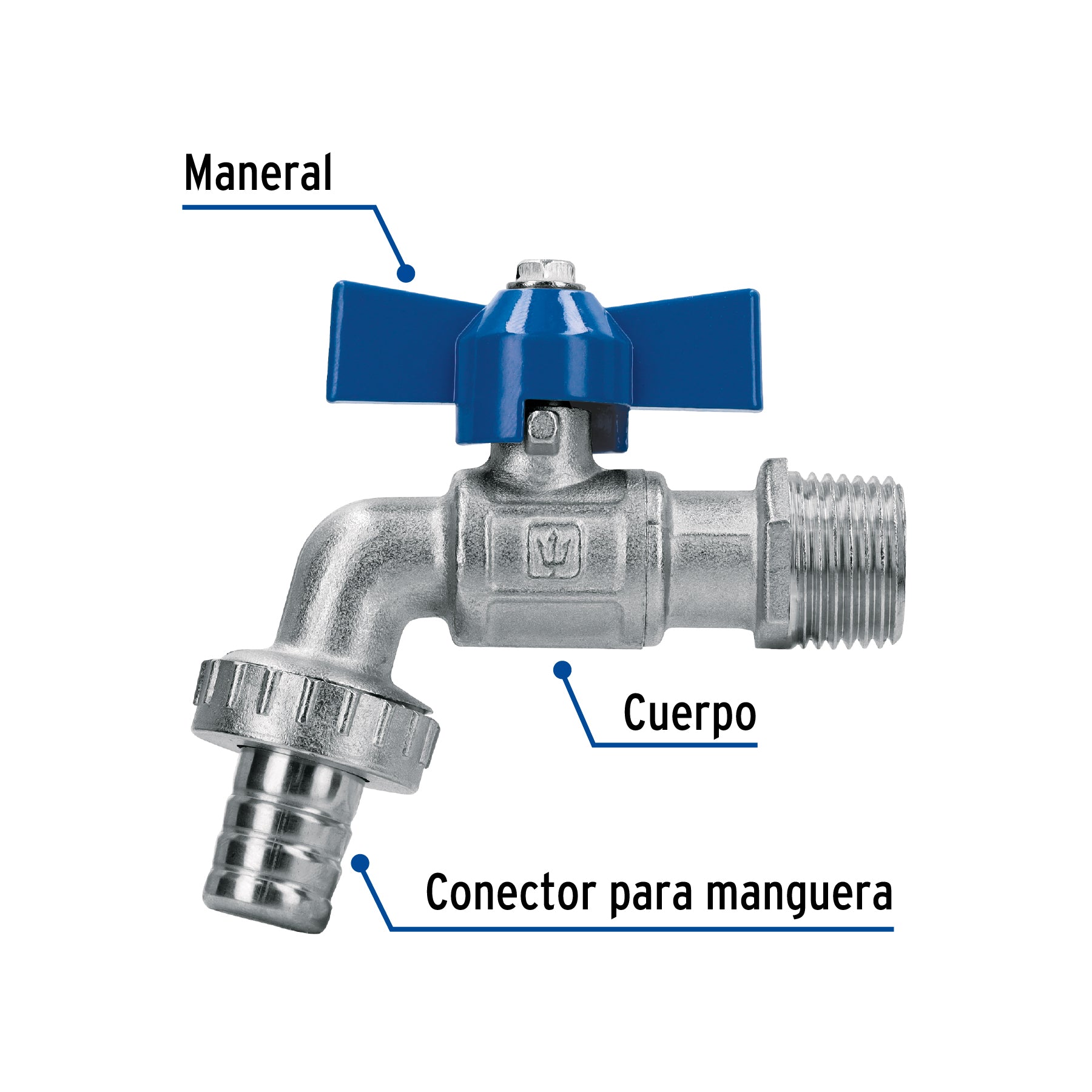 Llave de esfera c/maneral corto, latón, 130gr, 1/2", FOSET