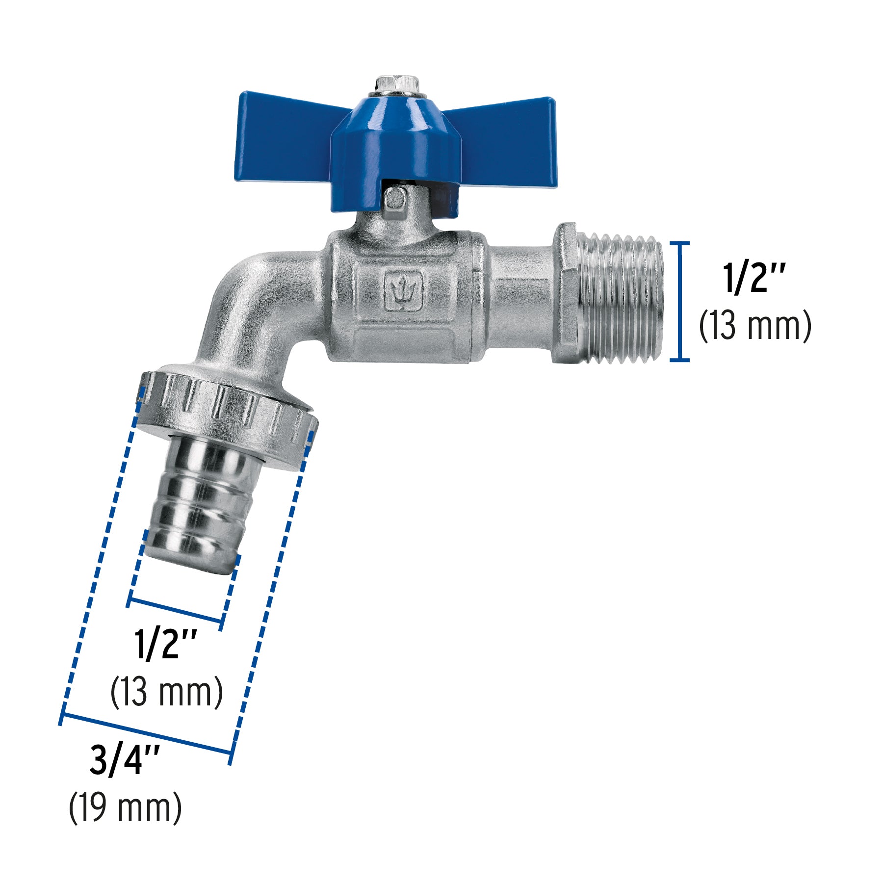 Llave de esfera c/maneral corto, latón, 130gr, 1/2", FOSET