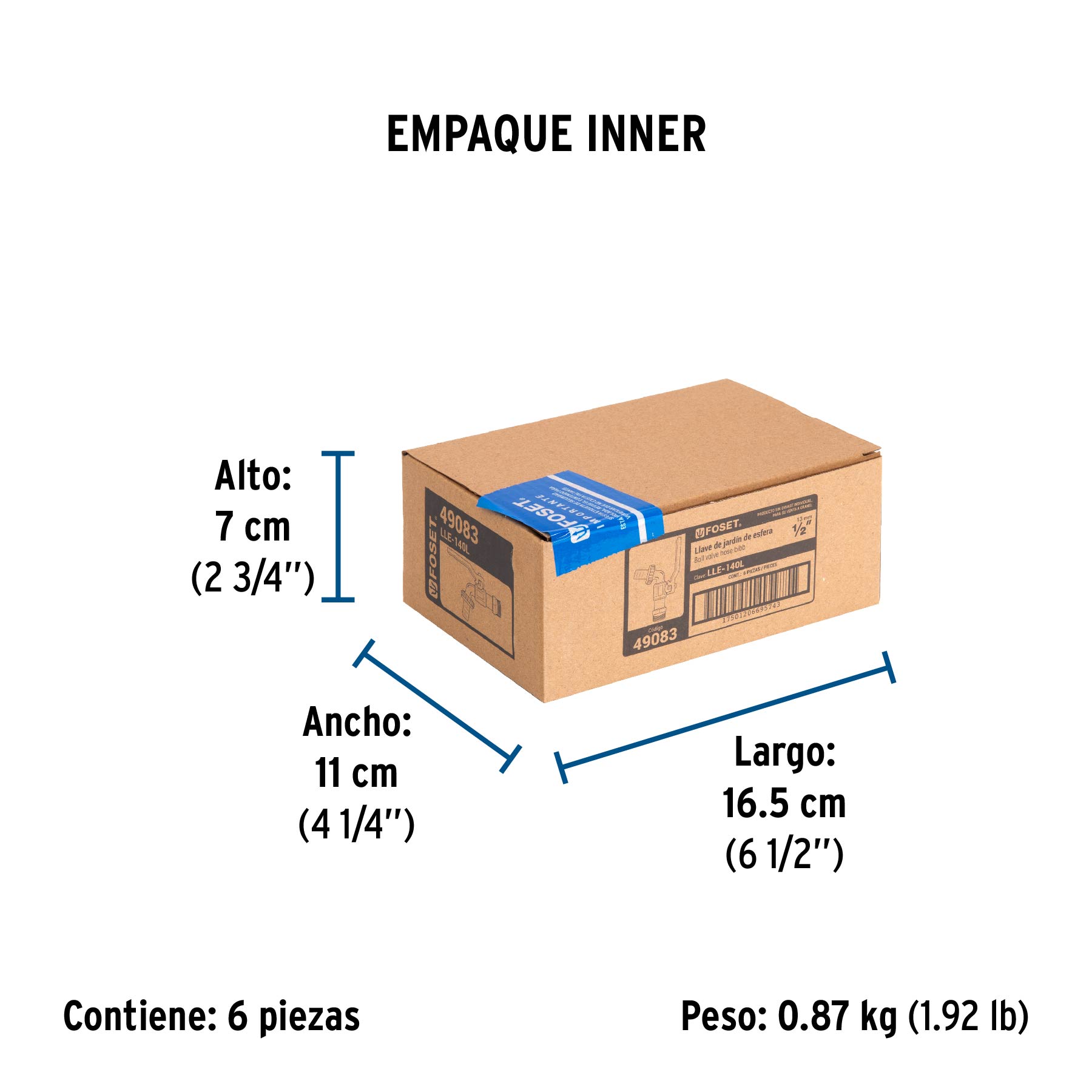 Llave de esfera, de latón, 140 gr, entrada 1/2", FOSET - Empaque
