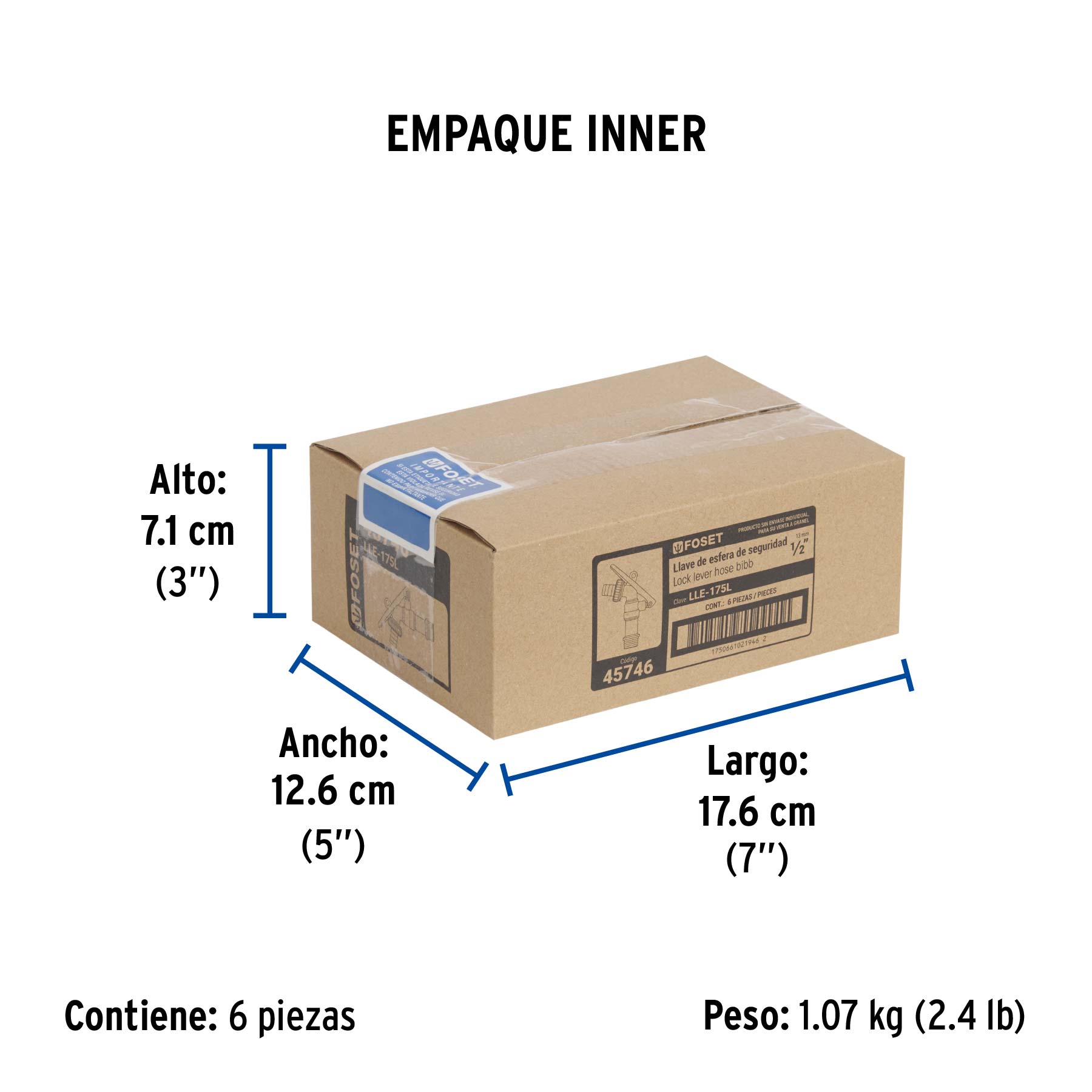 Llave esfera de seguridad de latón, 175g, FOSET - Empaque