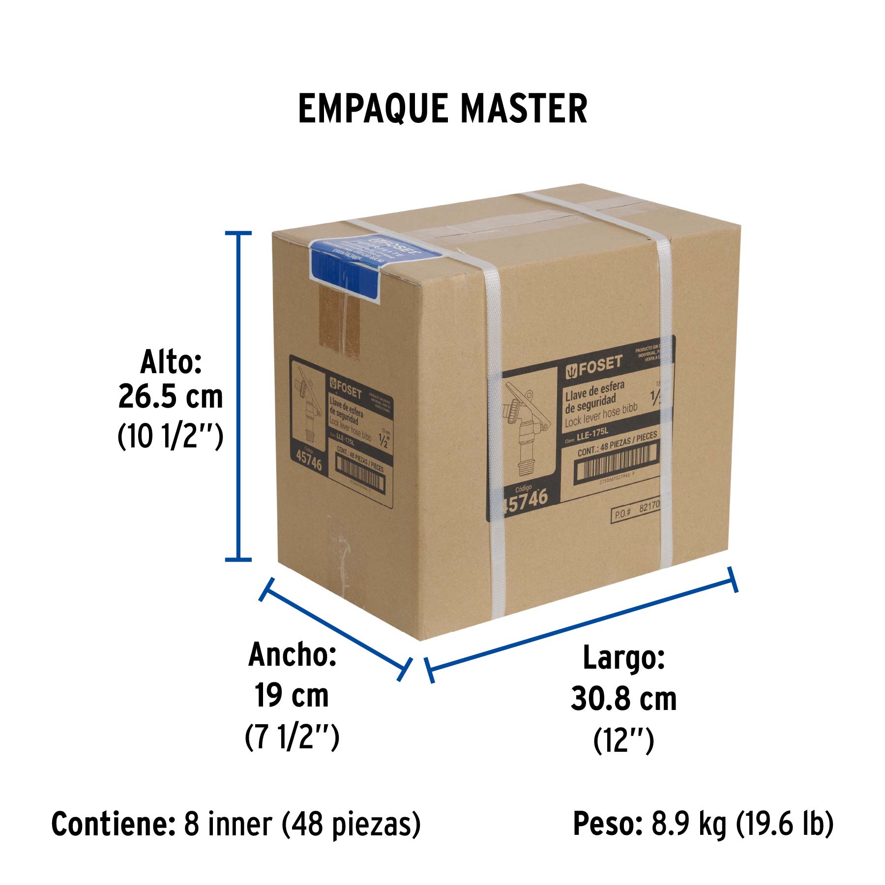Llave esfera de seguridad de latón, 175g, FOSET - Empaque