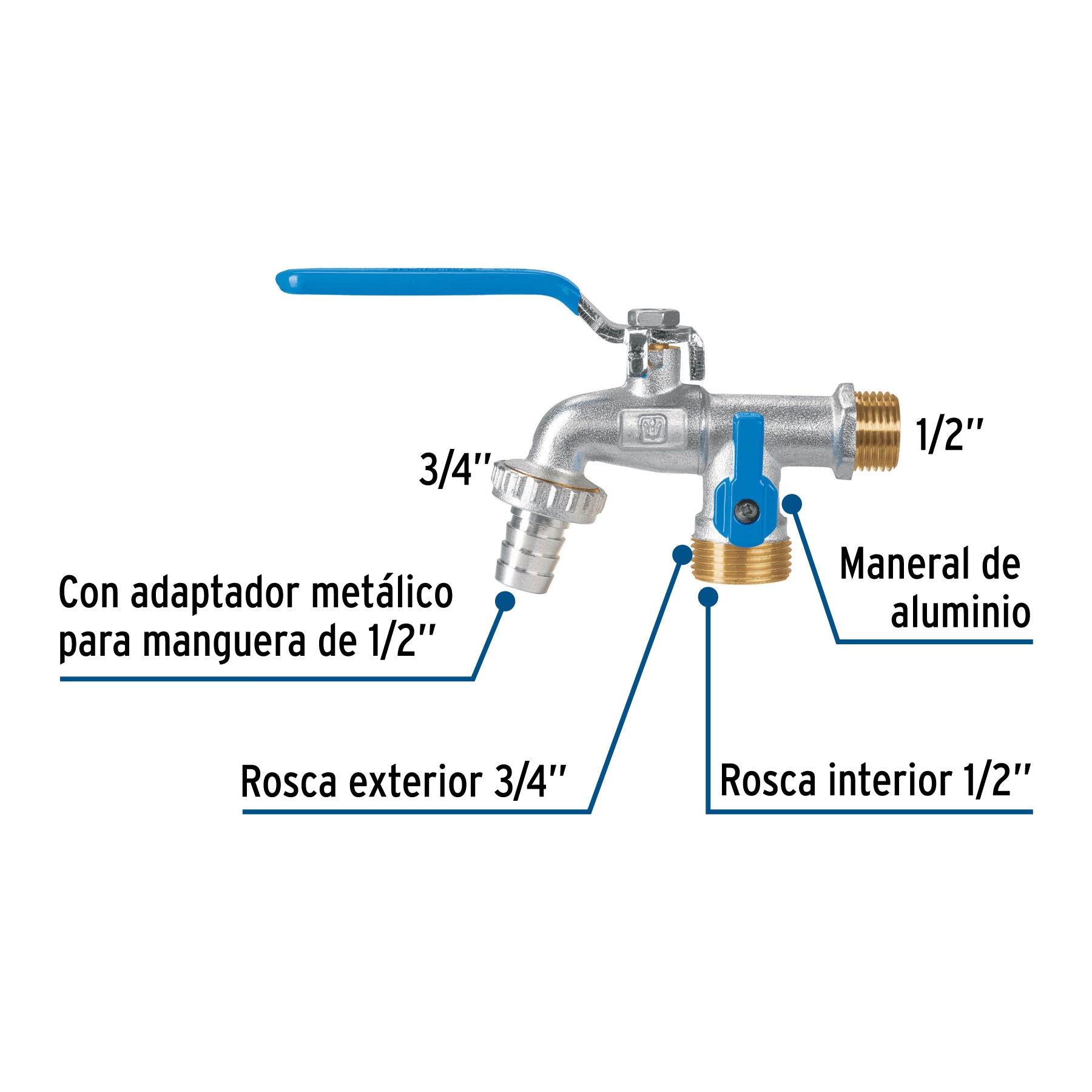 Llave de esfera doble salida 1/2" de latón, FOSET