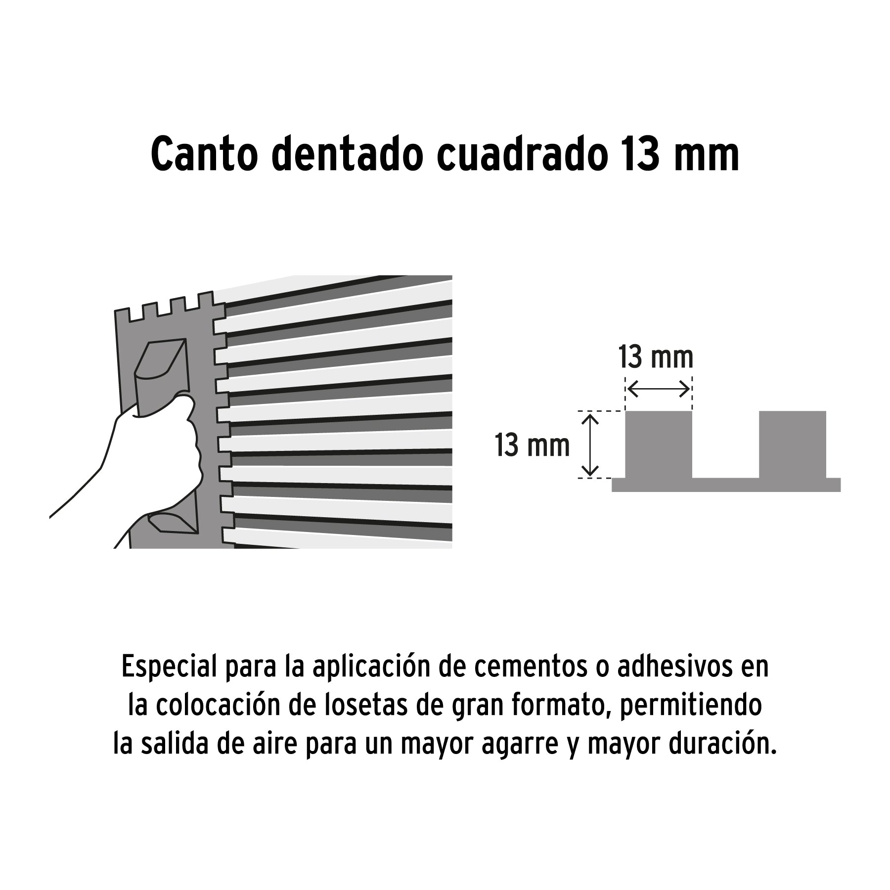 Llana 11" dentado cuadrado 1/2", 10 remaches, mango Comfort