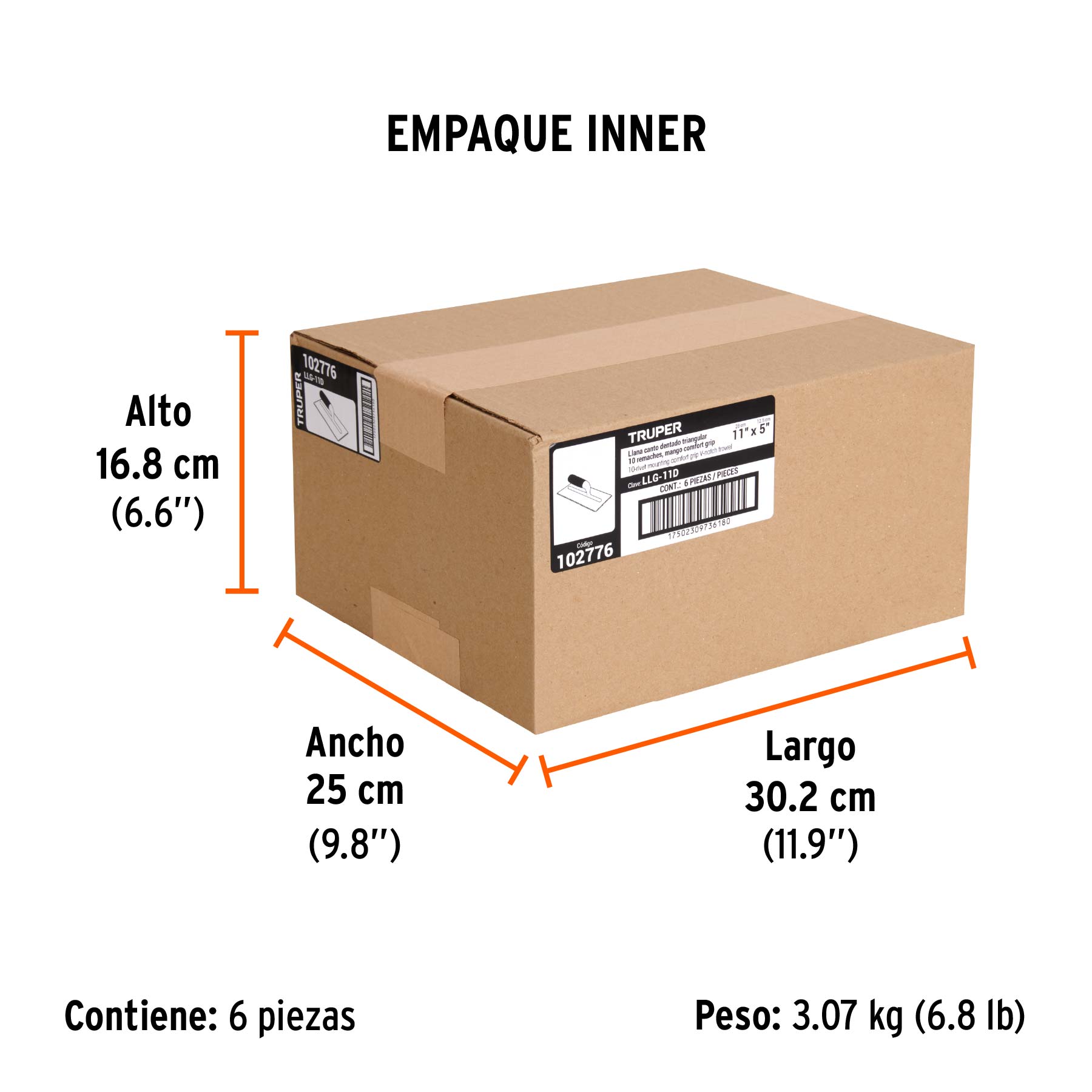 Llana 11" dentado triangular, 10 remaches,mango Comfort Grip - Empaque