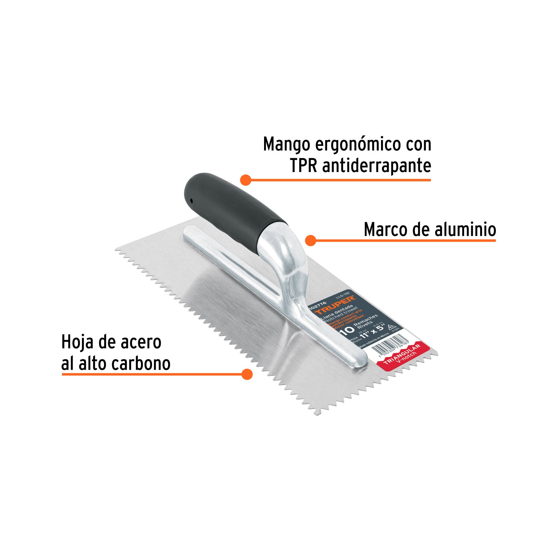 Llana 11" dentado triangular, 10 remaches,mango Comfort Grip