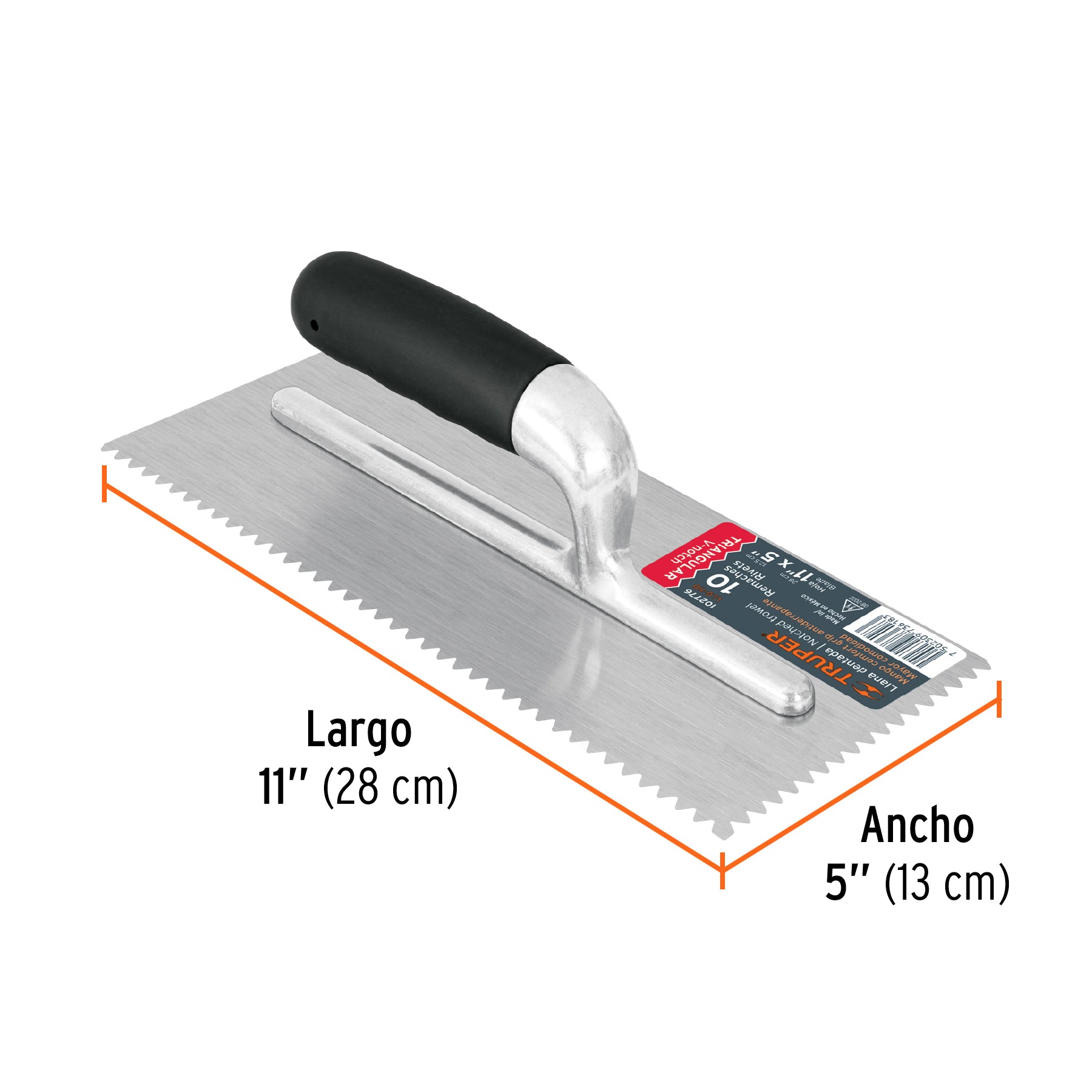 Llana 11" dentado triangular, 10 remaches,mango Comfort Grip