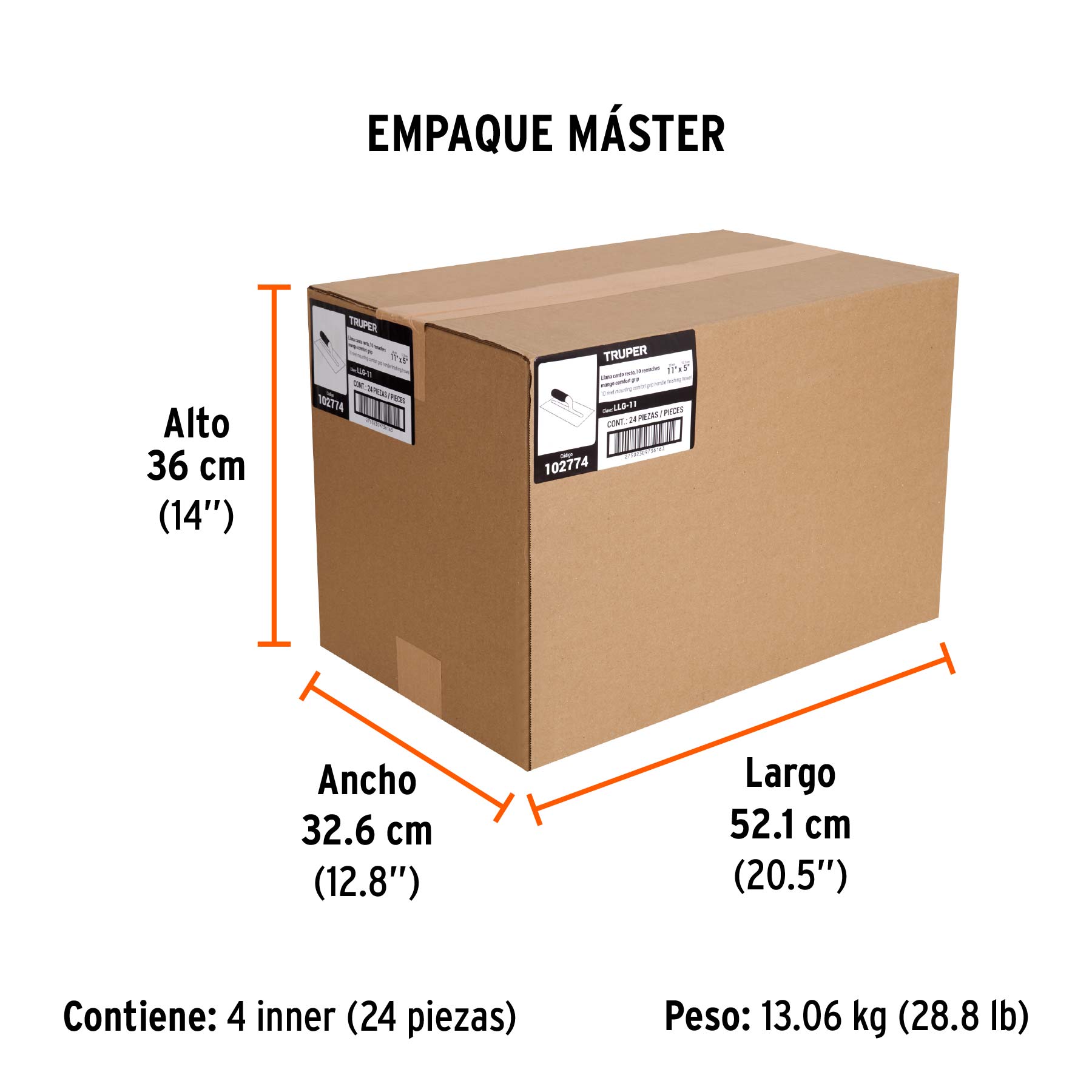 Llana 11" canto recto, 10 remaches,mango Comfort Grip,TRUPER - Empaque