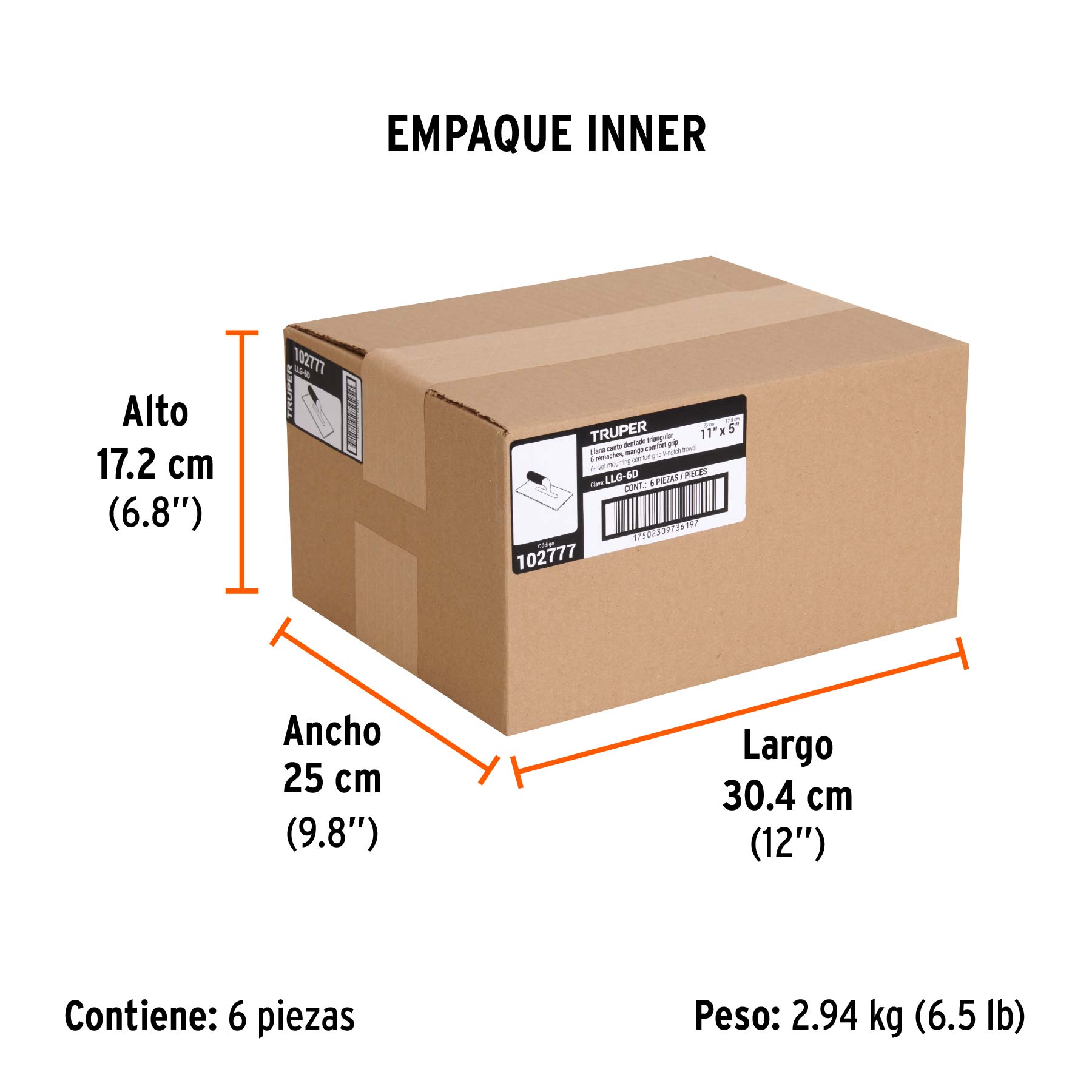 Llana 11" dentado triangular, 6 remaches, mango Comfort Grip - Empaque