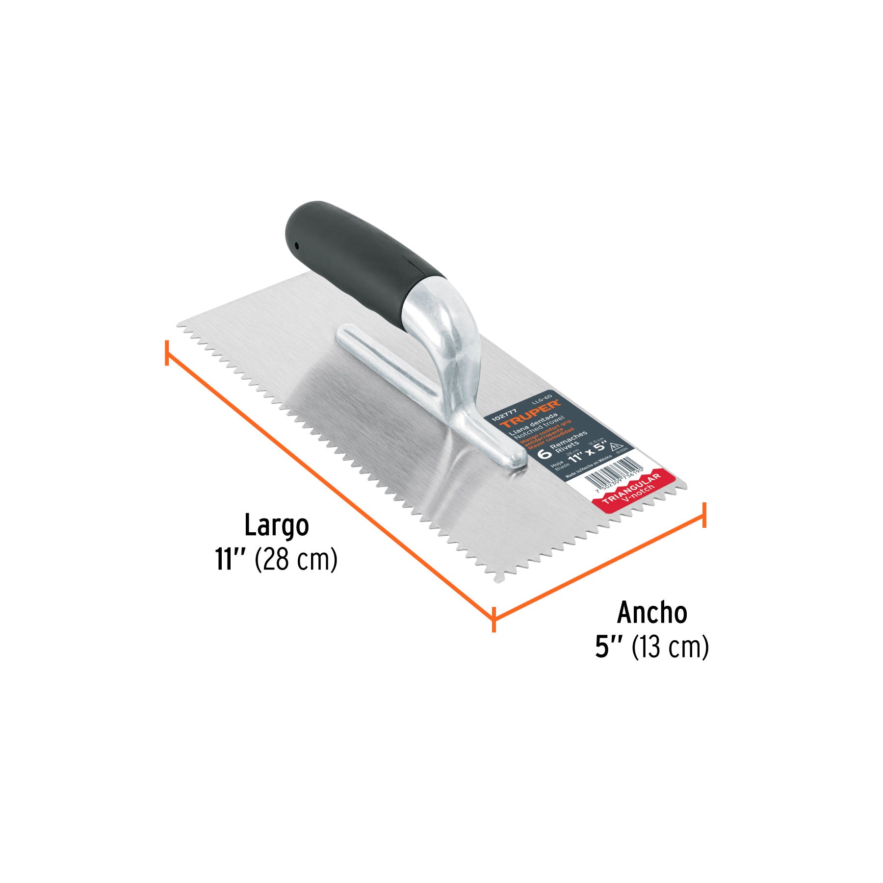 Llana 11" dentado triangular, 6 remaches, mango Comfort Grip