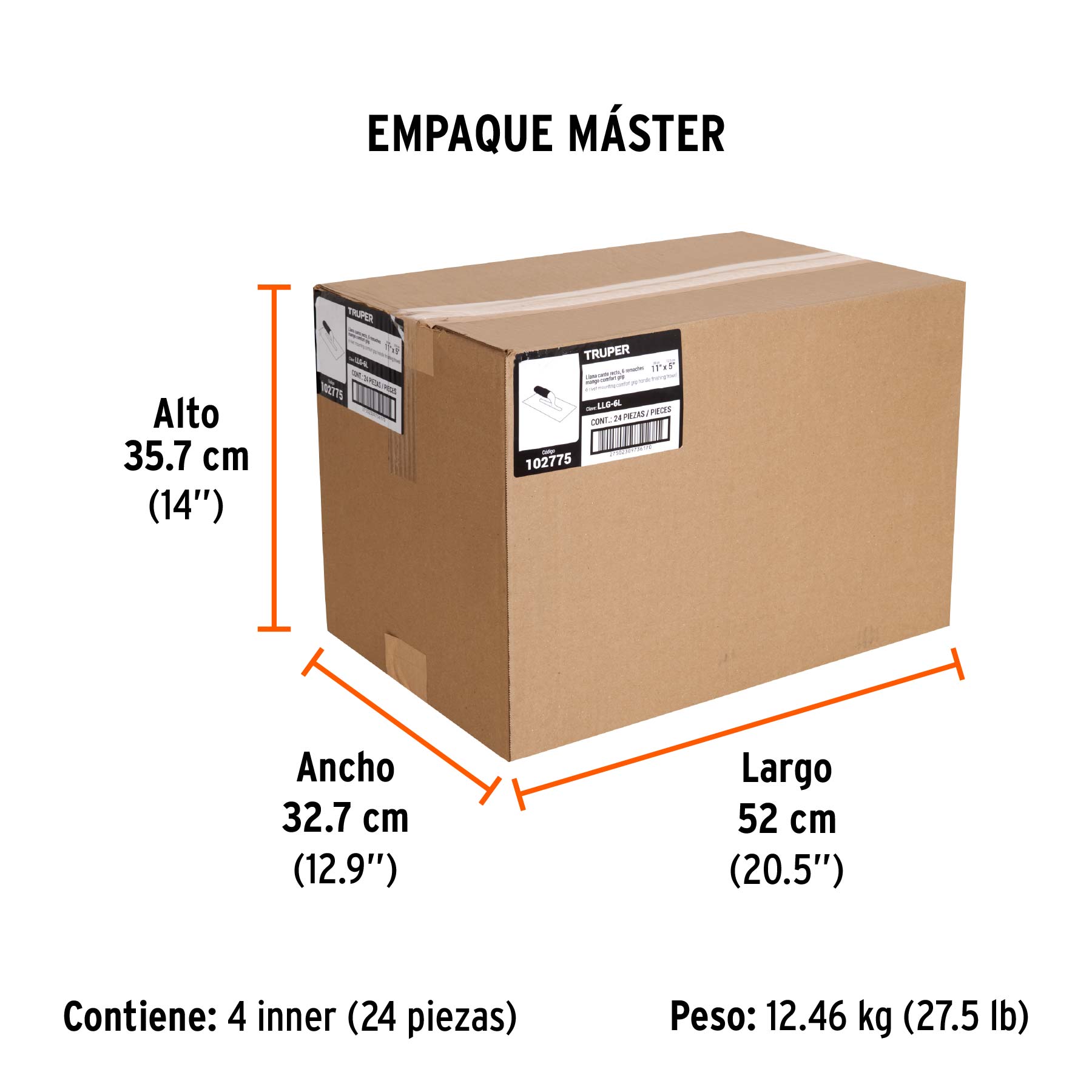 Llana 11" canto recto, 6 remaches, mango Comfort Grip,TRUPER - Empaque