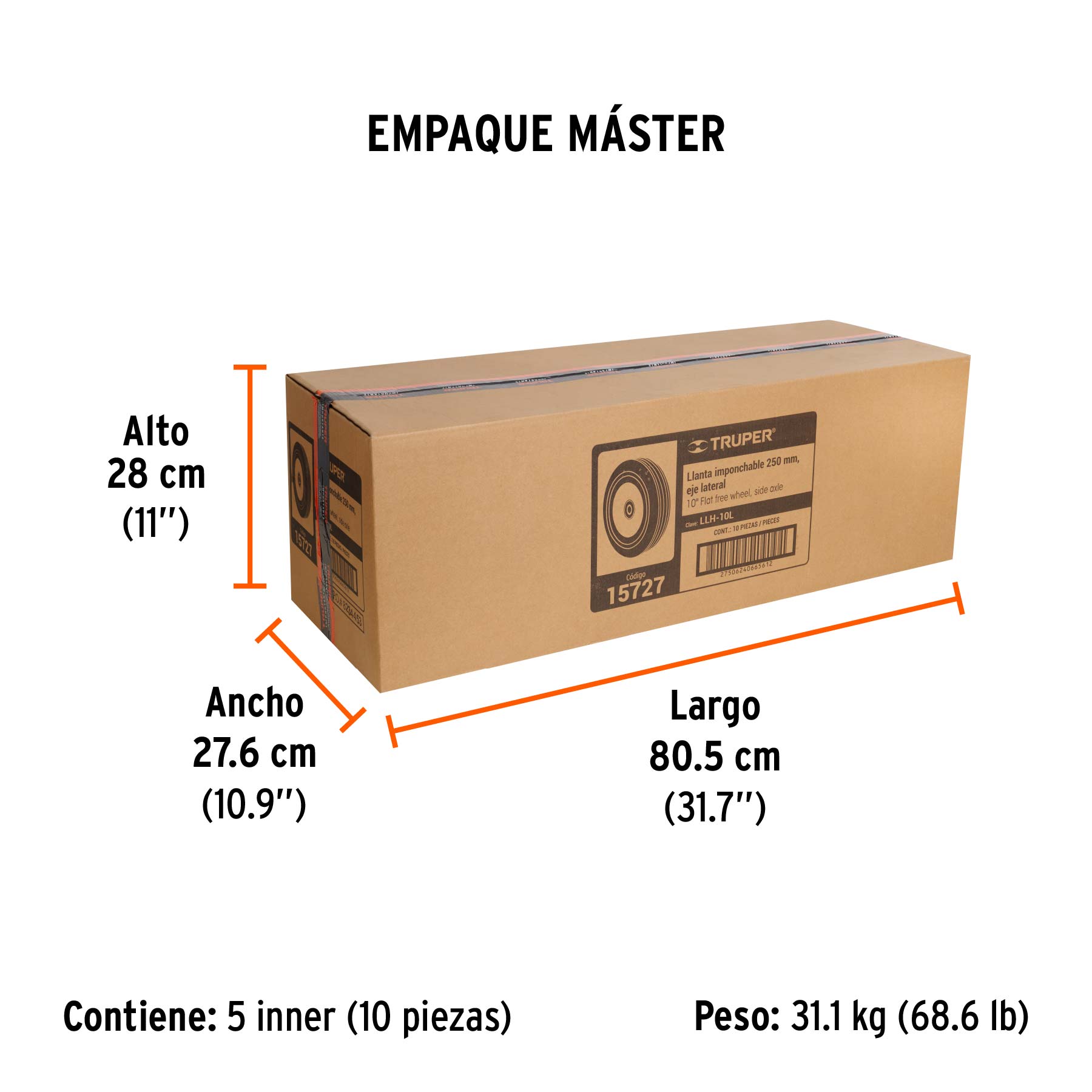 Rueda de hule sólido 10" de alto desempeño, doble balero - Empaque
