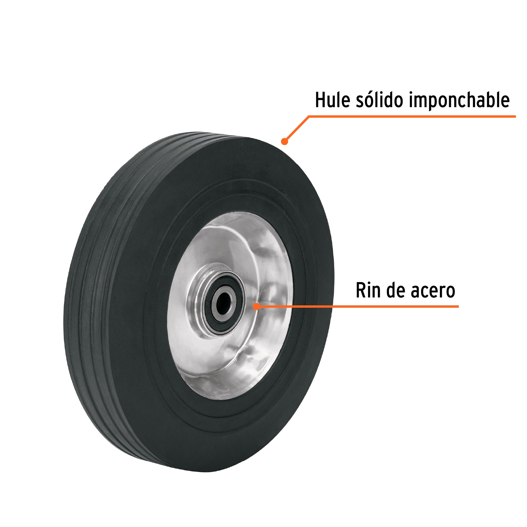 Rueda de hule sólido 10" de alto desempeño, doble balero