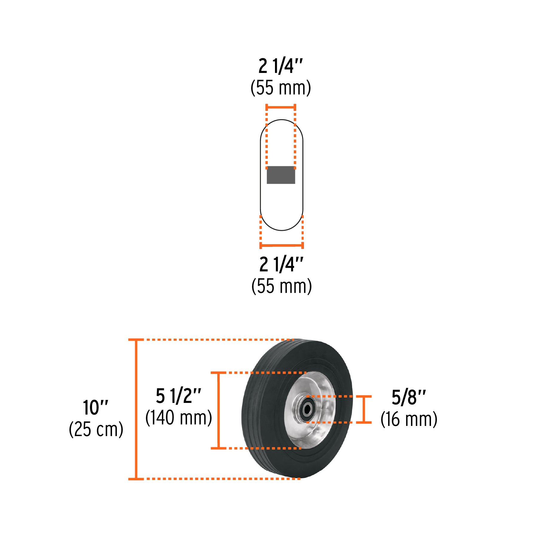 Rueda de hule sólido 10" de alto desempeño, doble balero