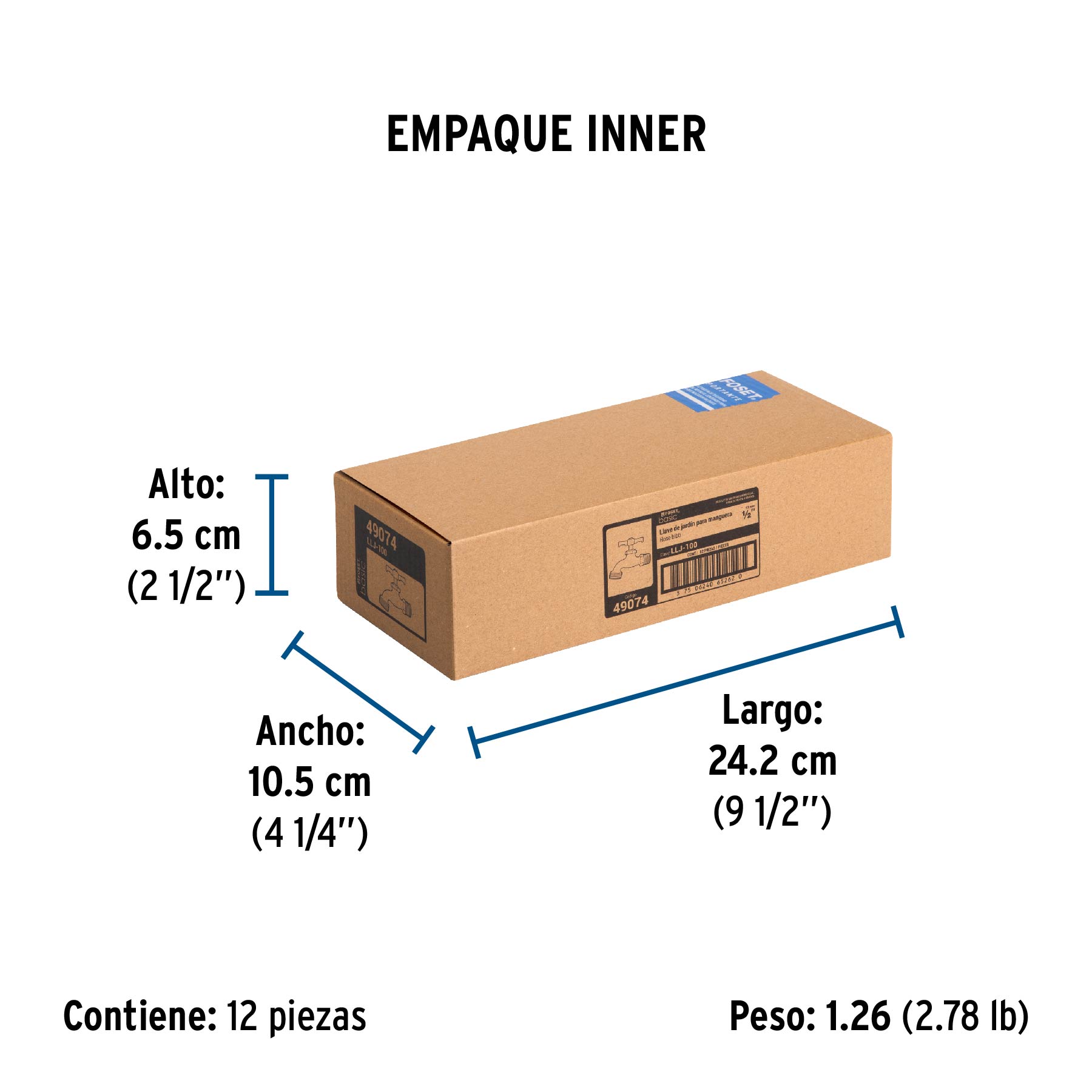 Llave p/manguera, de latón 100g, 1/2", granel, BASIC - Empaque
