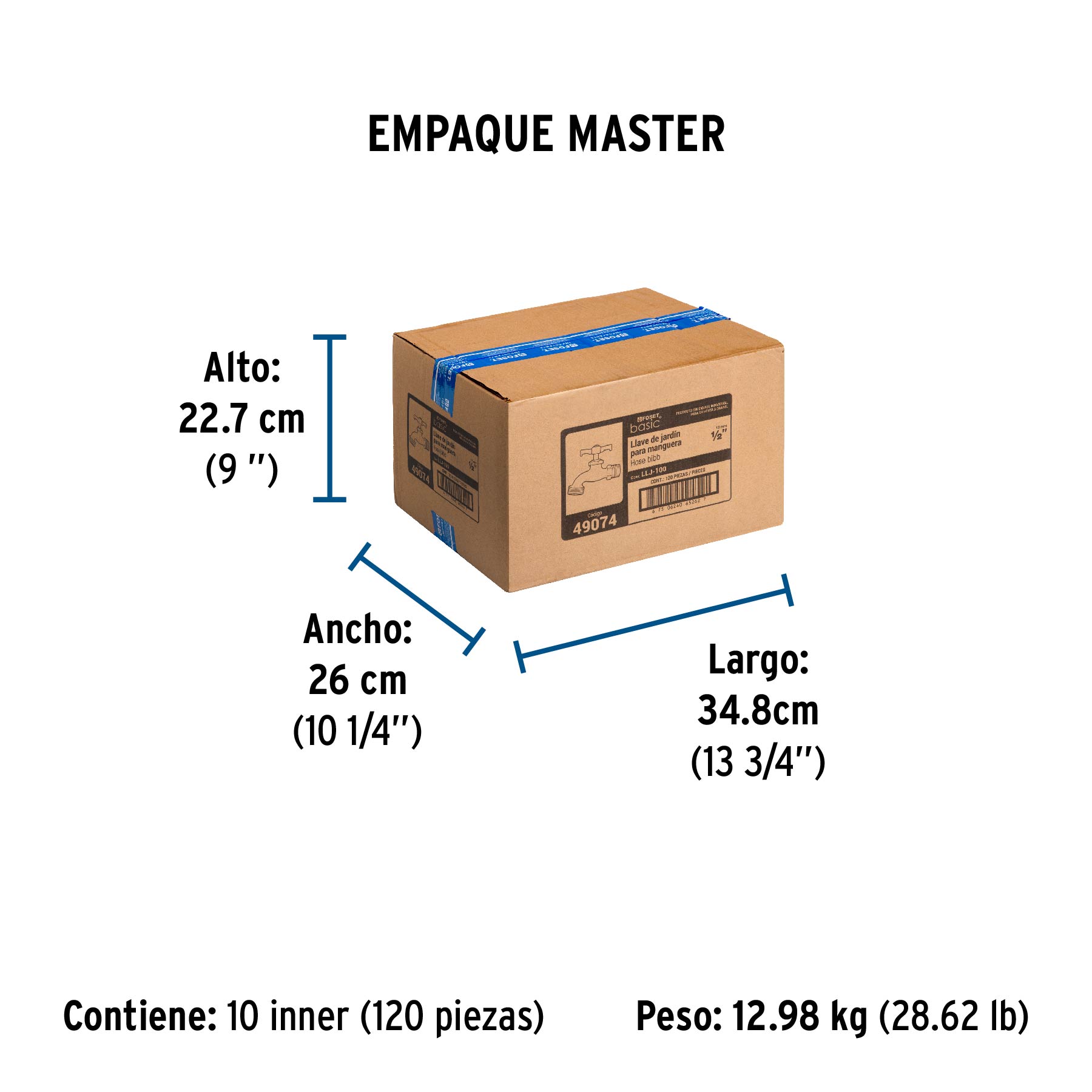 Llave p/manguera, de latón 100g, 1/2", granel, BASIC - Empaque