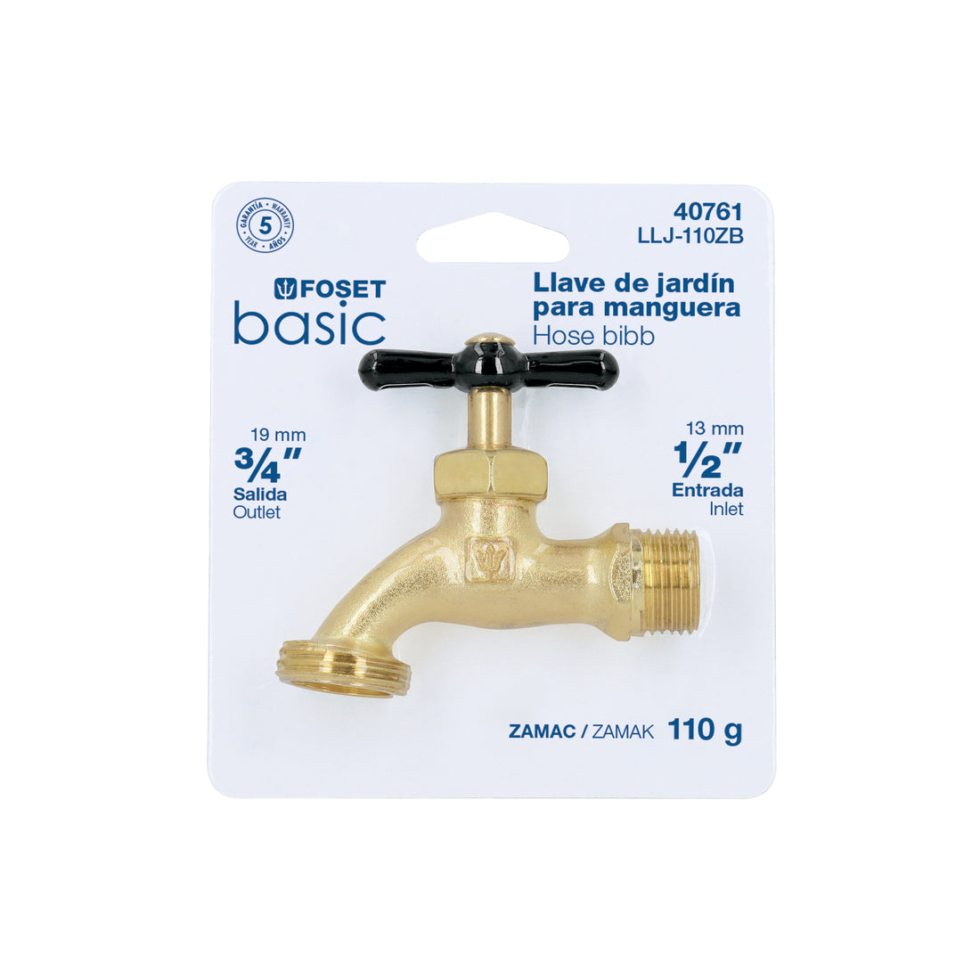Llave p/manguera, de zamac 110gr, 1/2", blíster, BASIC