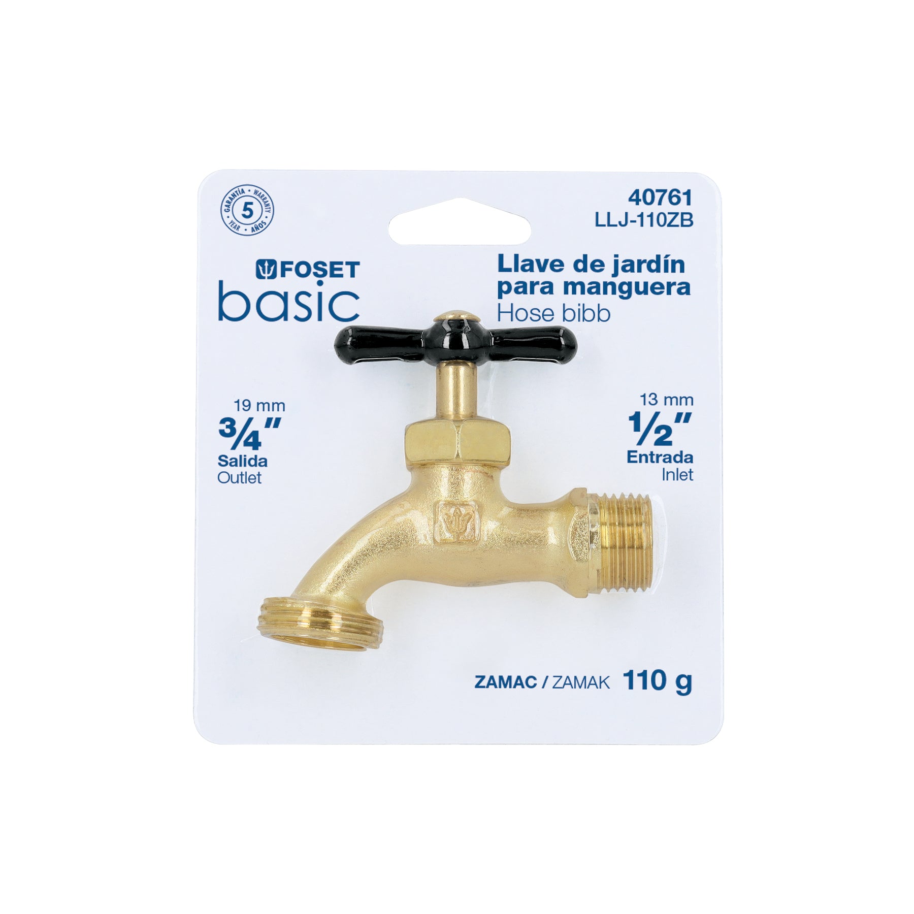 Llave p/manguera, de zamac 110gr, 1/2", blíster, BASIC