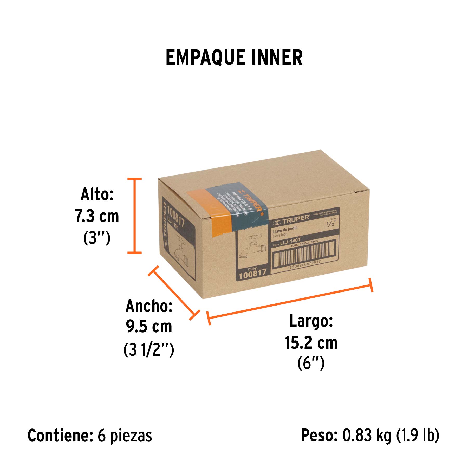 Llave p/manguera, de latón, 140g, 1/2", granel, TRUPER - Empaque