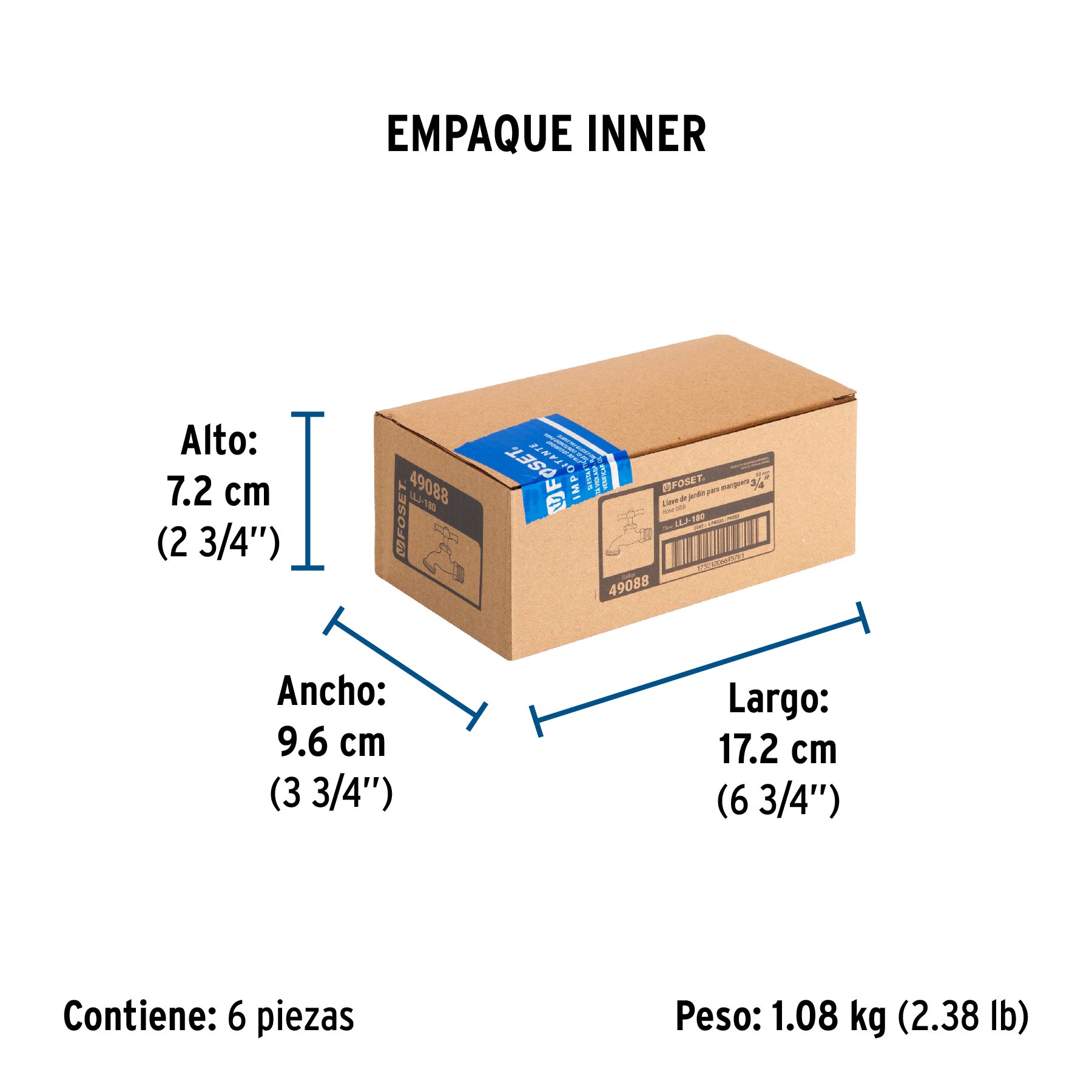 Llave p/manguera, de latón, 180g, 3/4", granel, FOSET - Empaque