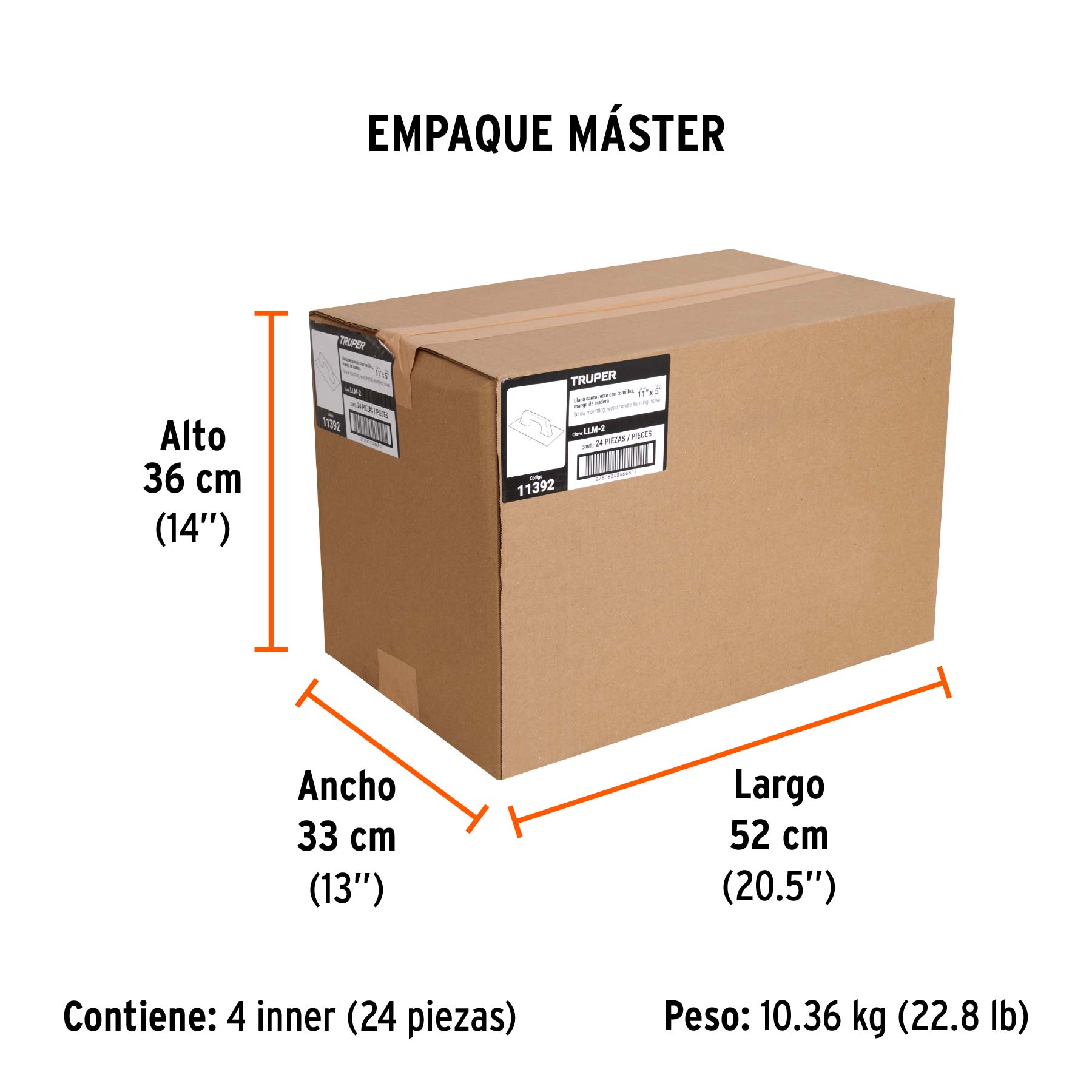 Llana 11" canto recto, tipo español, mango madera, TRUPER - Empaque