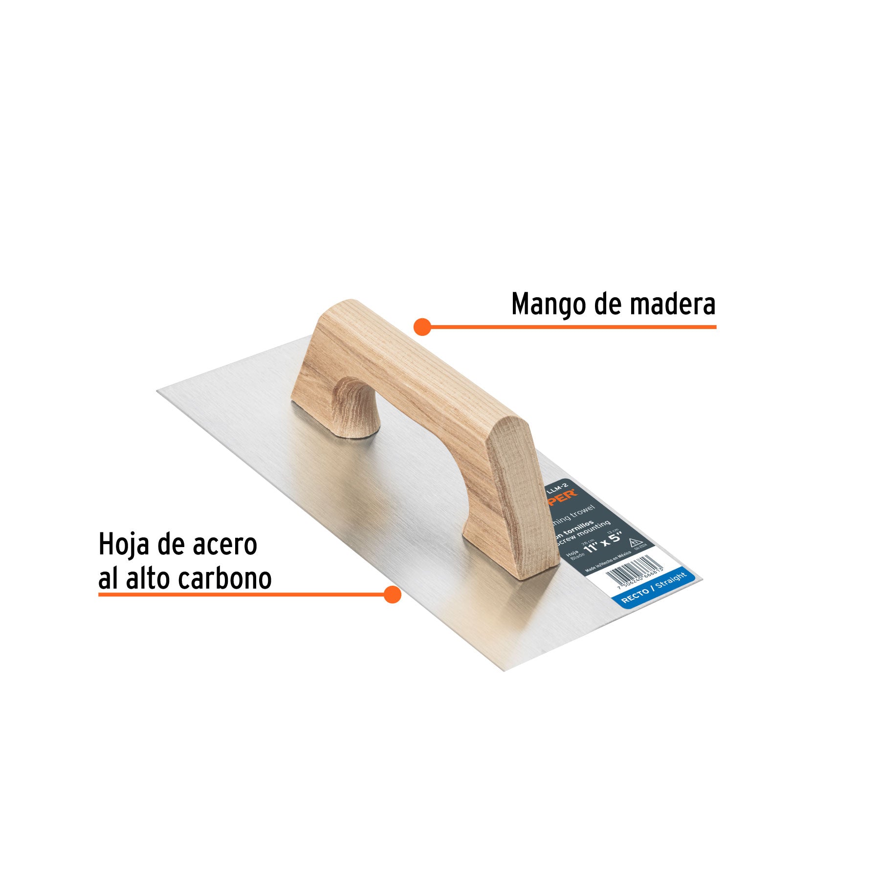 Llana 11" canto recto, tipo español, mango madera, TRUPER