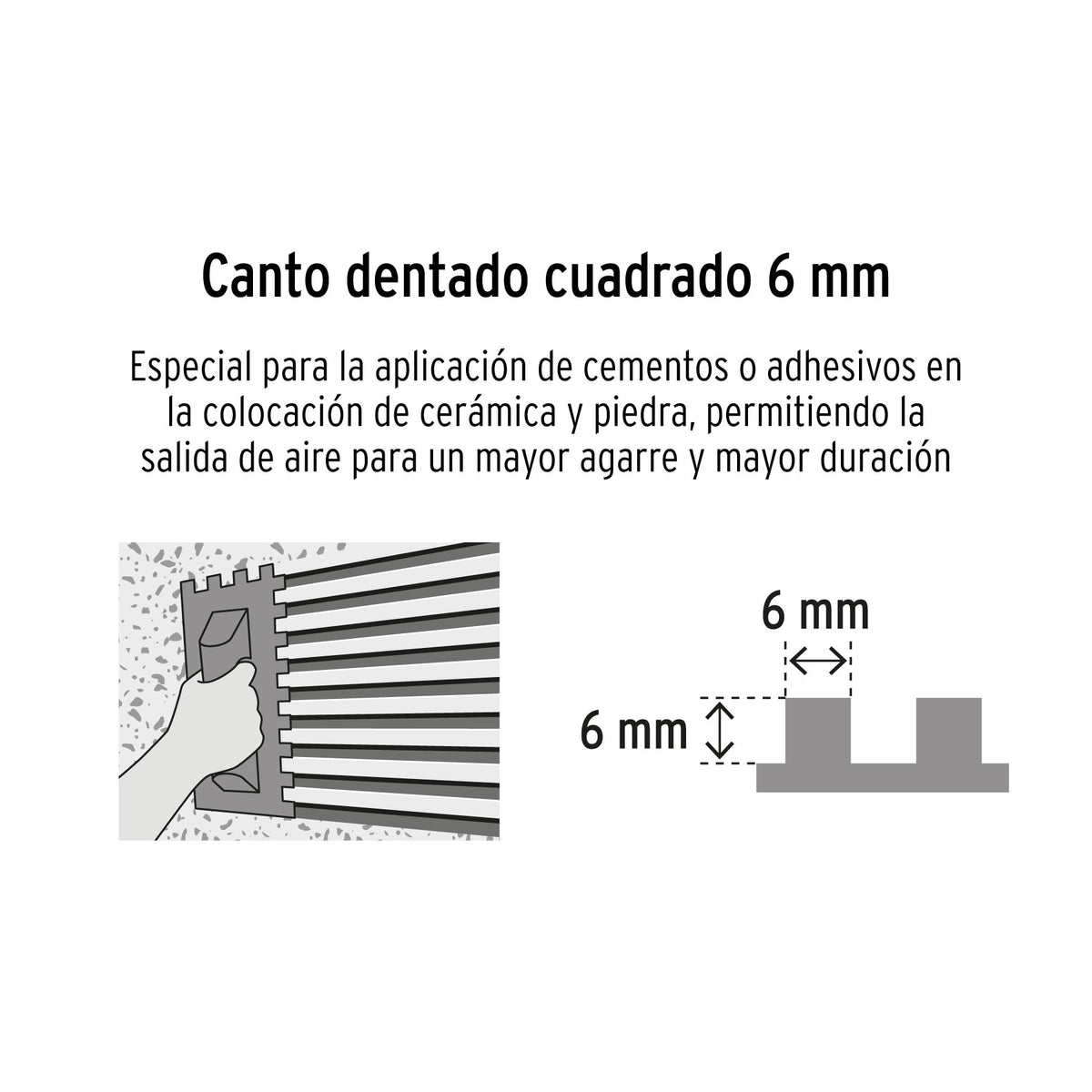 Llana 11" dentado cuadrado 1/4", 6 remaches, mango madera
