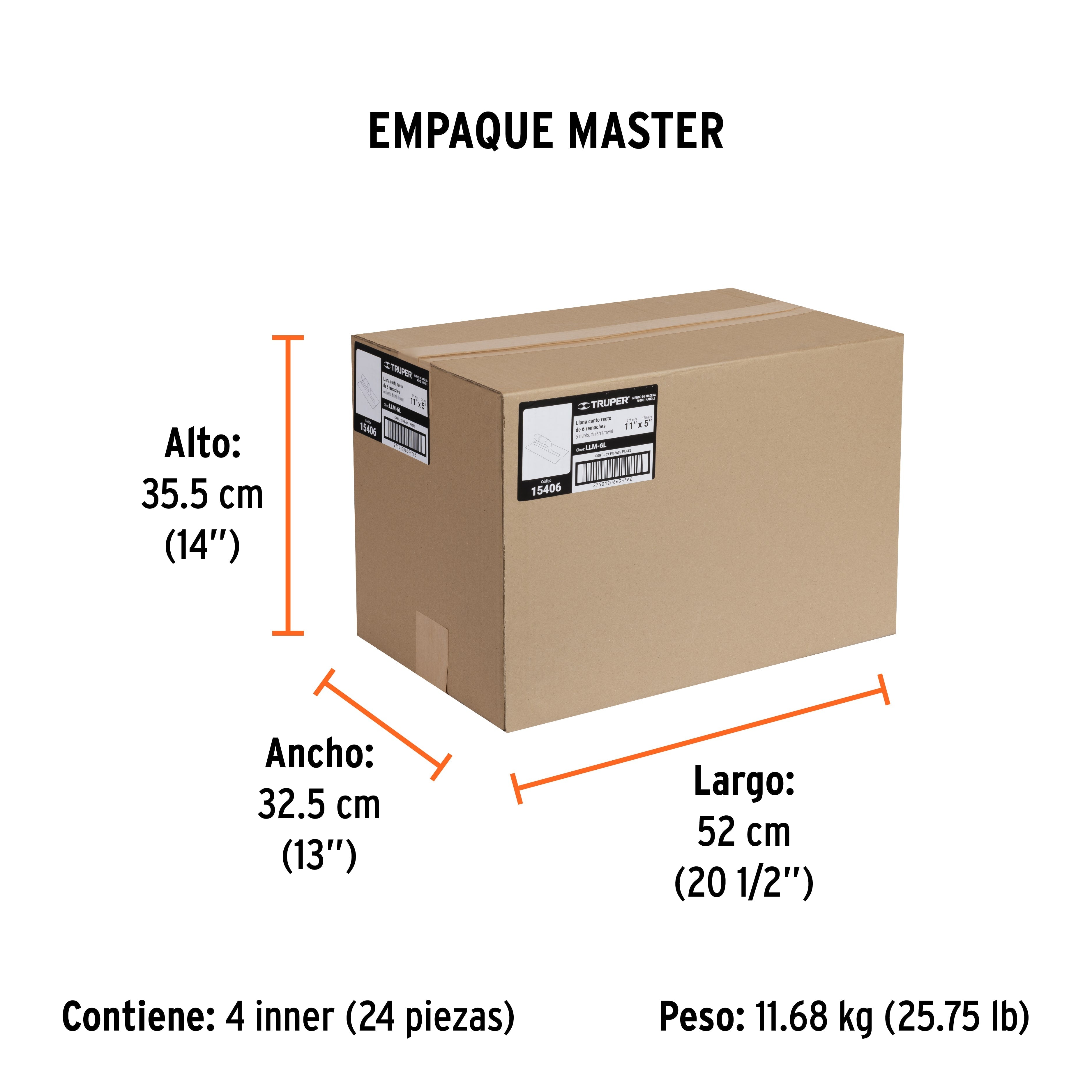 Llana 11" canto recto, 6 remaches, mango madera, TRUPER - Empaque