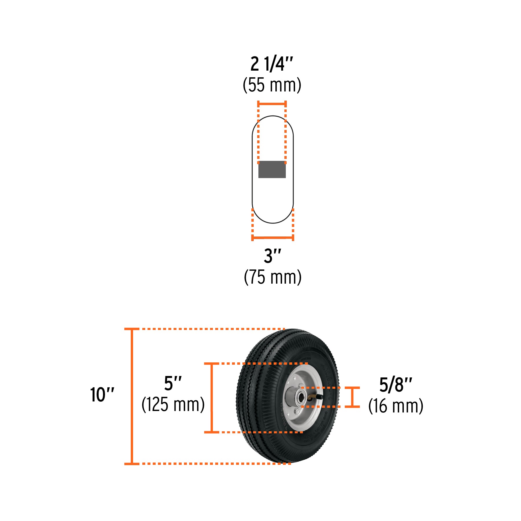 Rueda neumática 10" para eje central, TRUPER