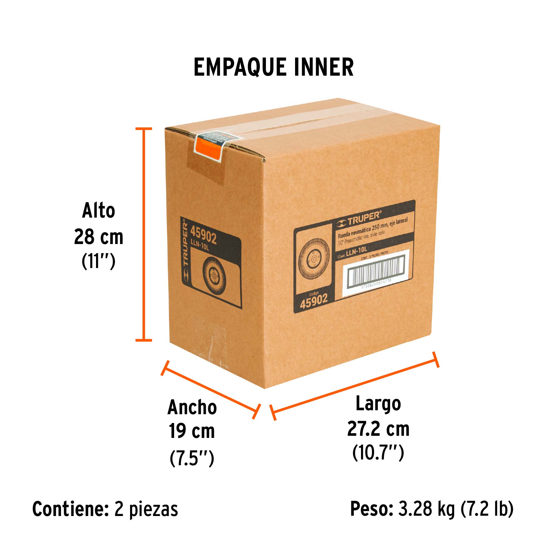 Rueda neumática 10" para eje lateral, TRUPER - Empaque
