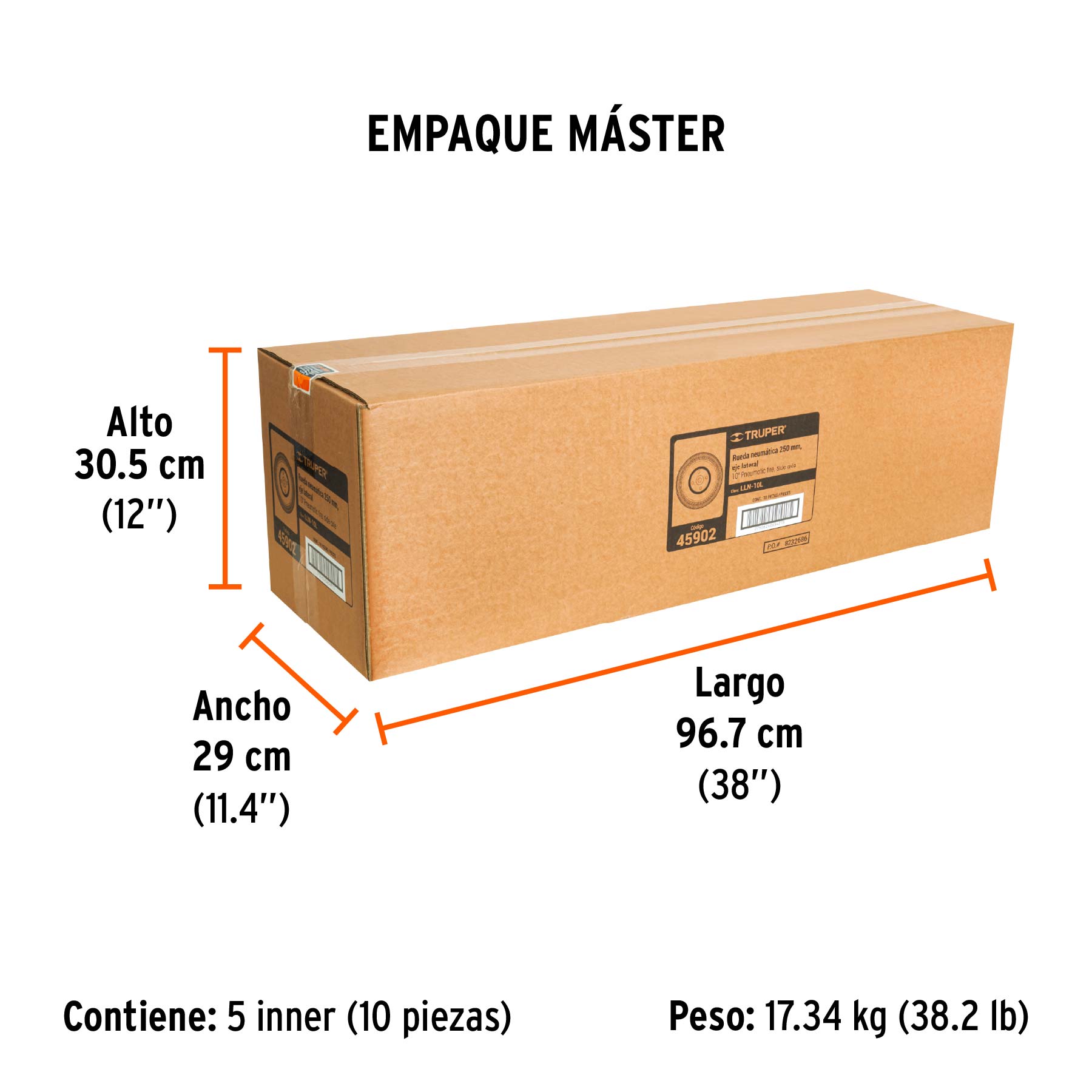 Rueda neumática 10" para eje lateral, TRUPER - Empaque