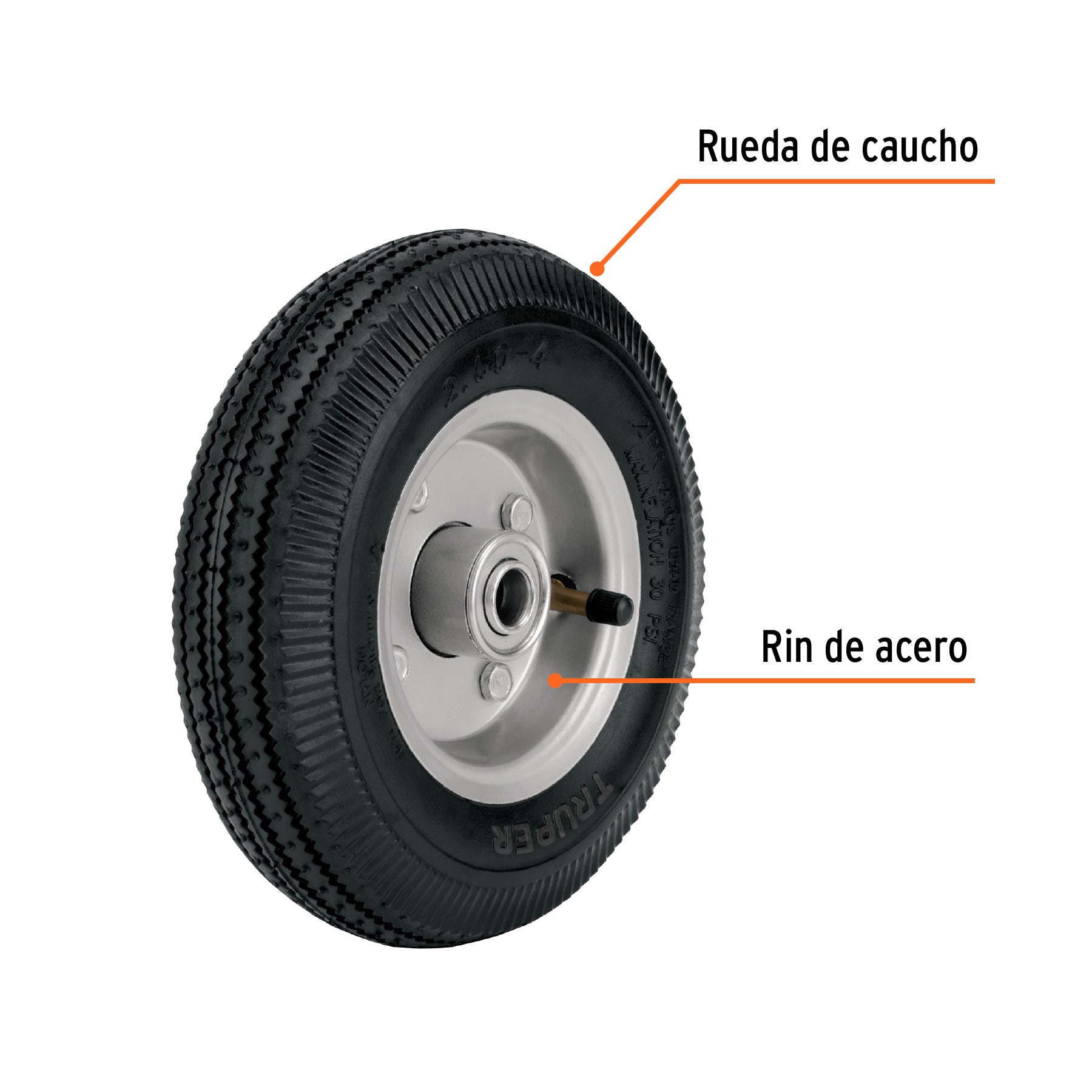Rueda neumática 10" para eje lateral, TRUPER