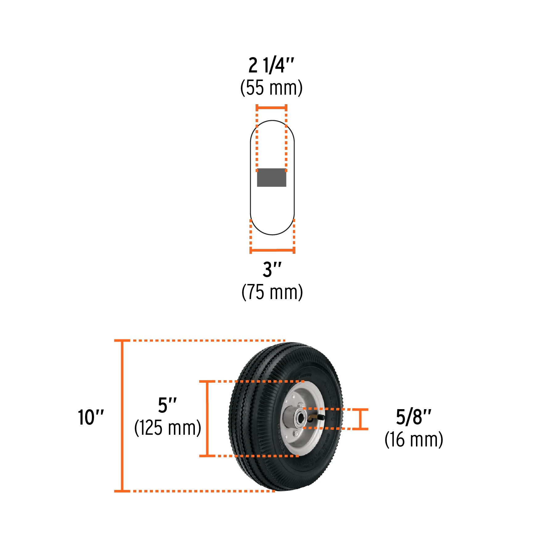 Rueda neumática 10" para eje lateral, TRUPER