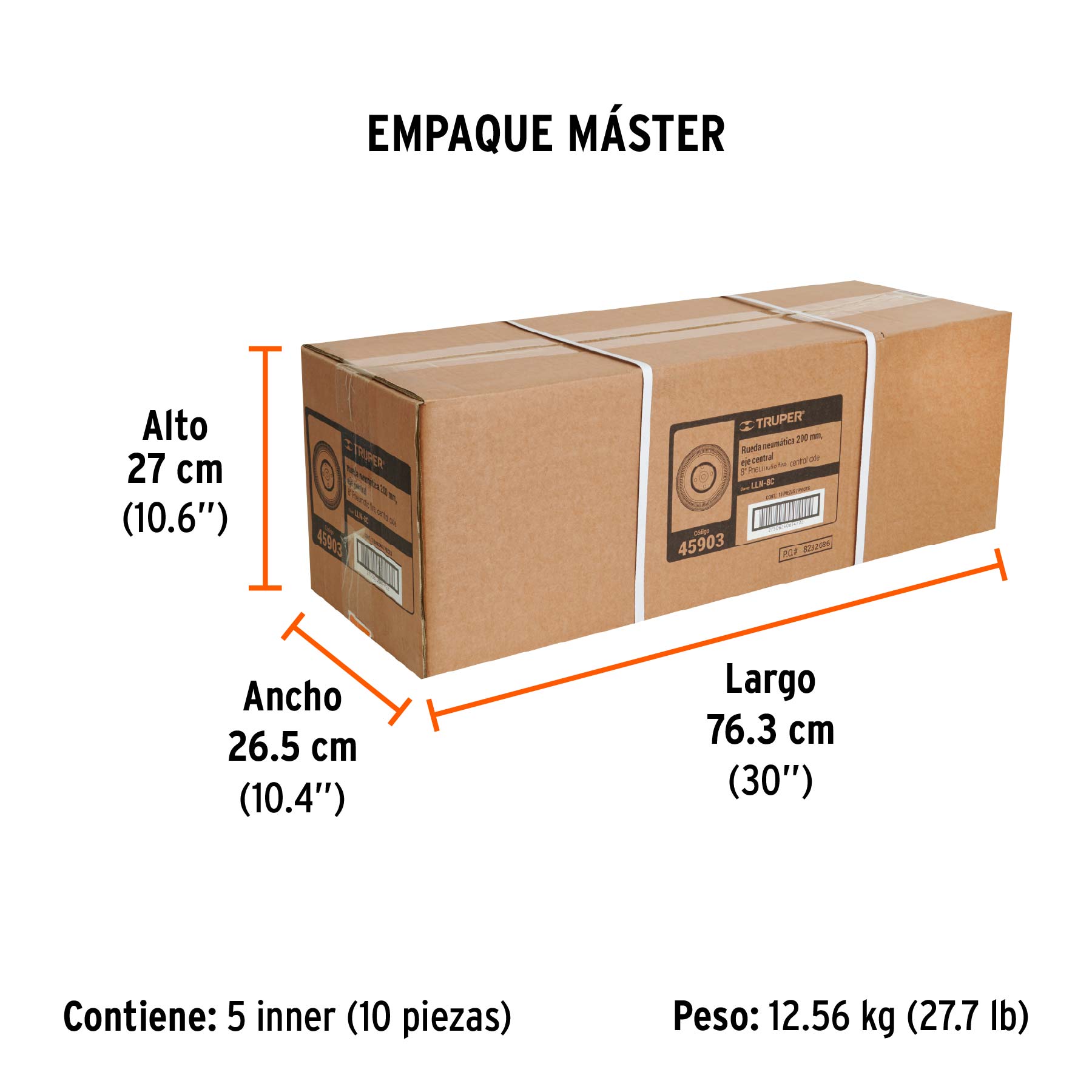 Rueda neumática 8" para eje central, TRUPER - Empaque