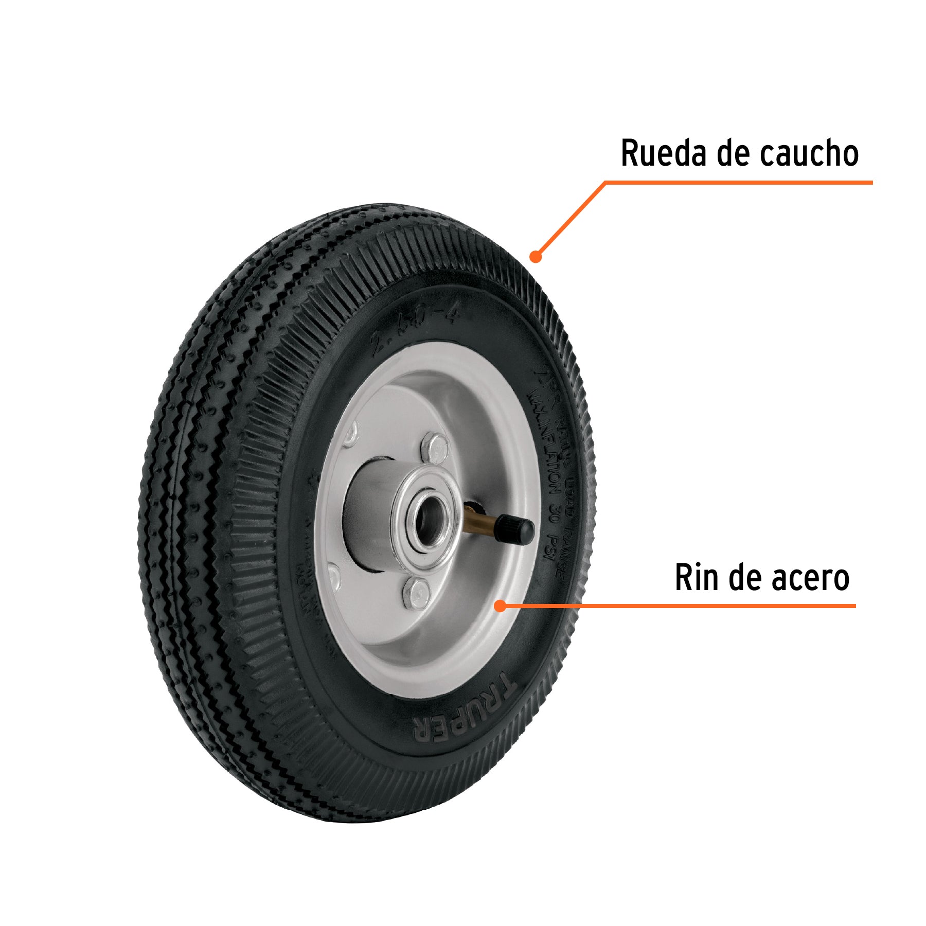 Rueda neumática 8" para eje central, TRUPER