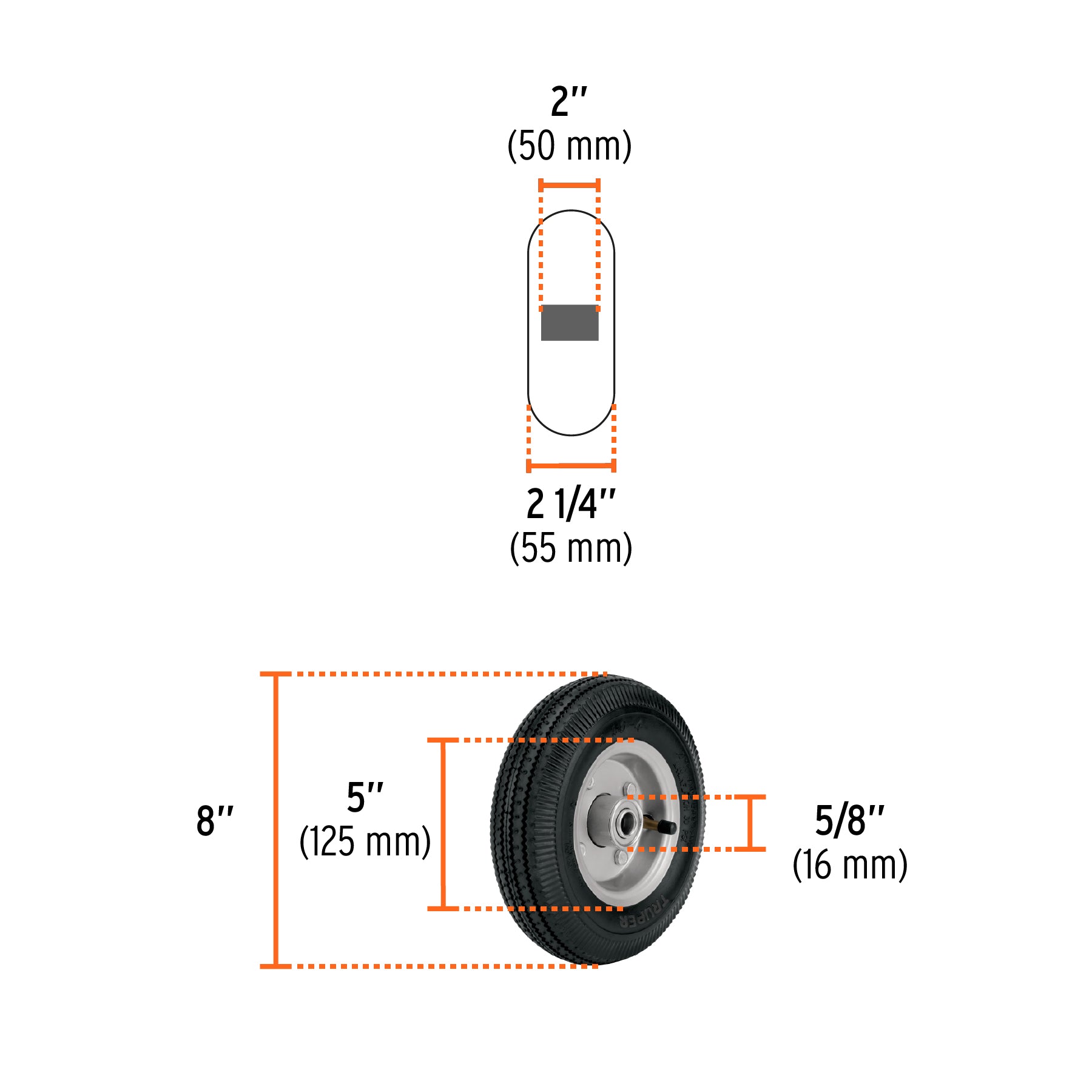 Rueda neumática 8" para eje central, TRUPER