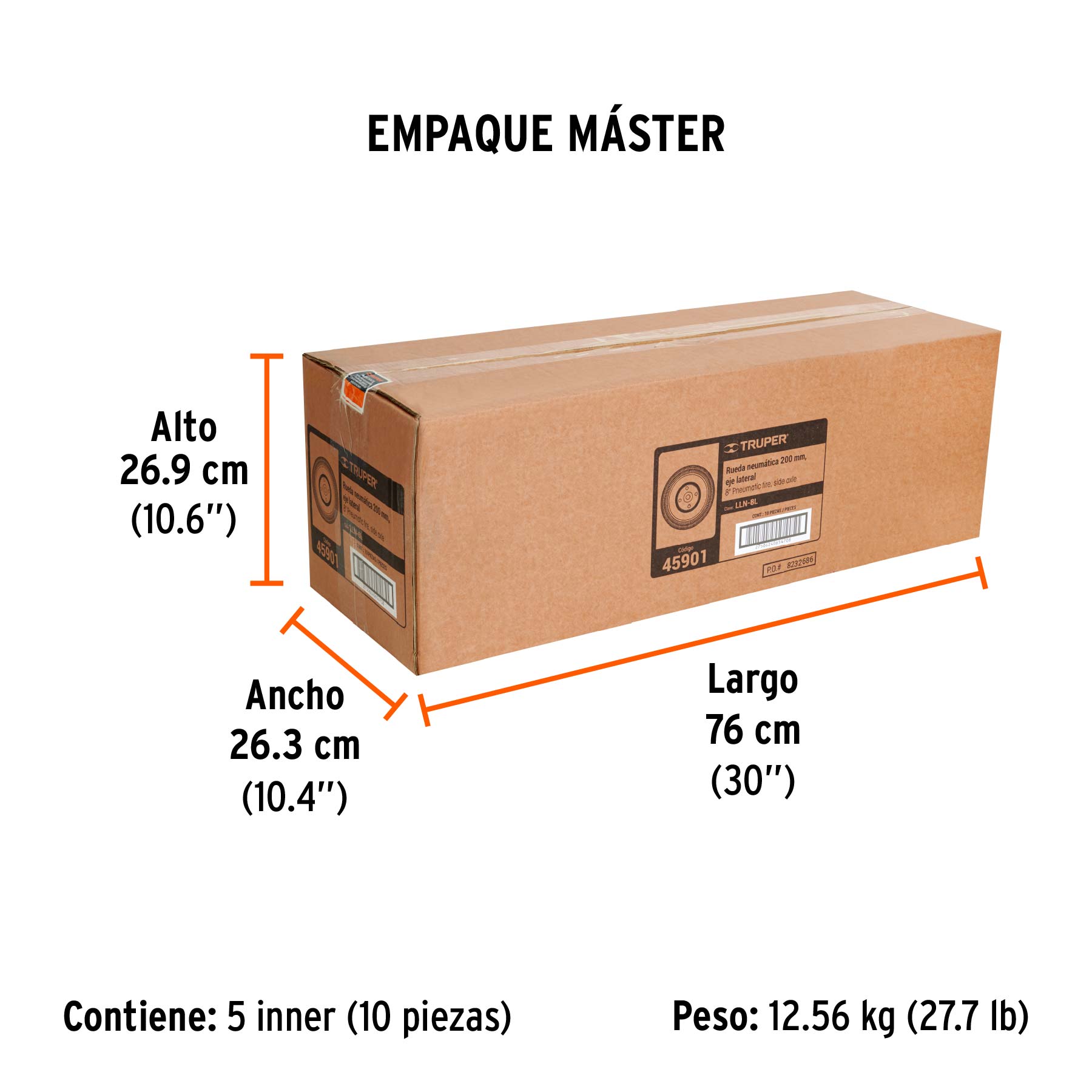 Rueda neumática 8" para eje lateral, TRUPER - Empaque