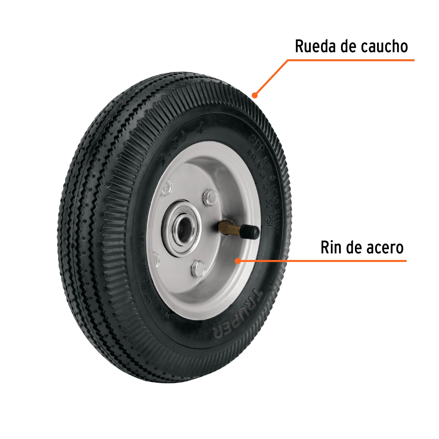 Rueda neumática 8" para eje lateral, TRUPER