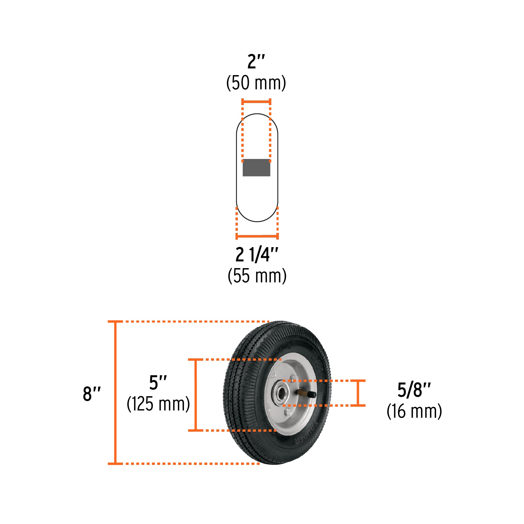 Rueda neumática 8" para eje lateral, TRUPER