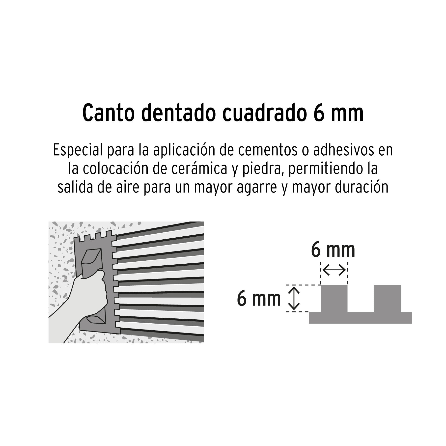 Llana 11" dentado cuadrado 1/4", 6 remaches, mango plástico