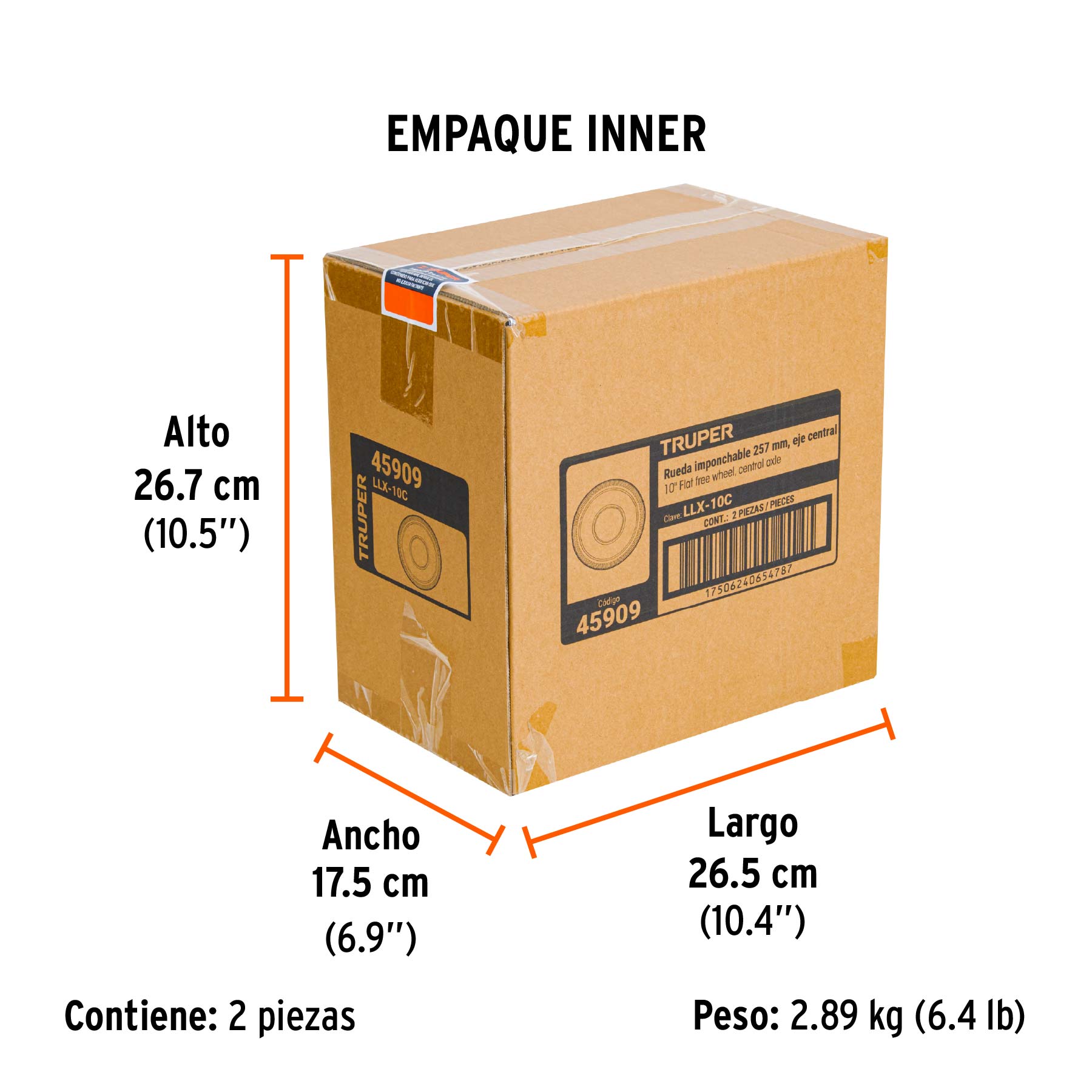 Rueda imponchable 10" para eje central, TRUPER - Empaque