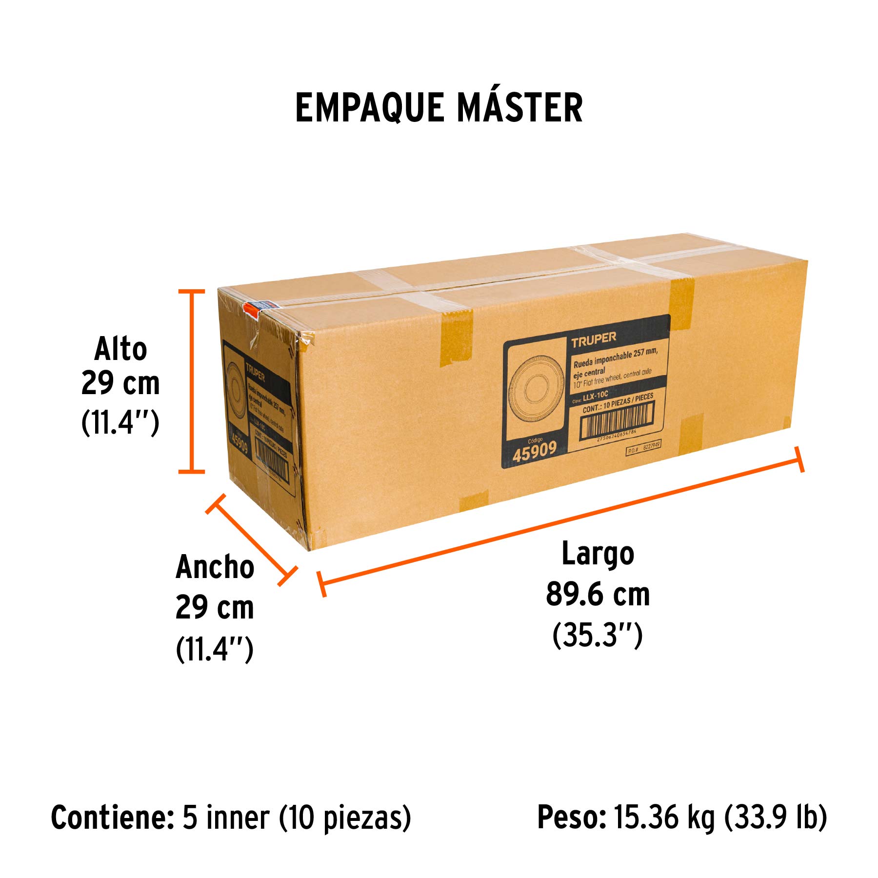 Rueda imponchable 10" para eje central, TRUPER - Empaque
