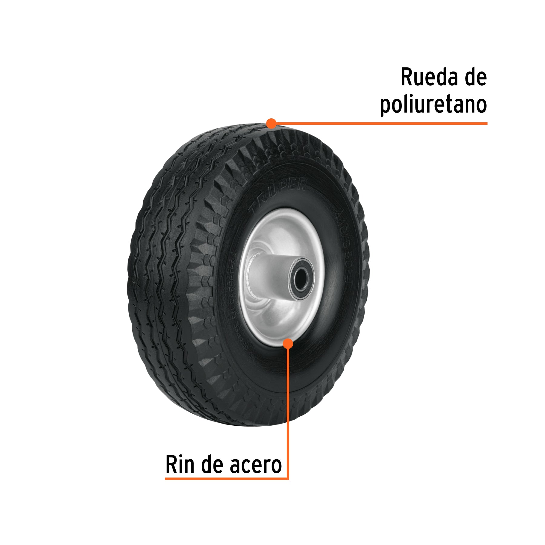 Rueda imponchable 10" para eje lateral, TRUPER
