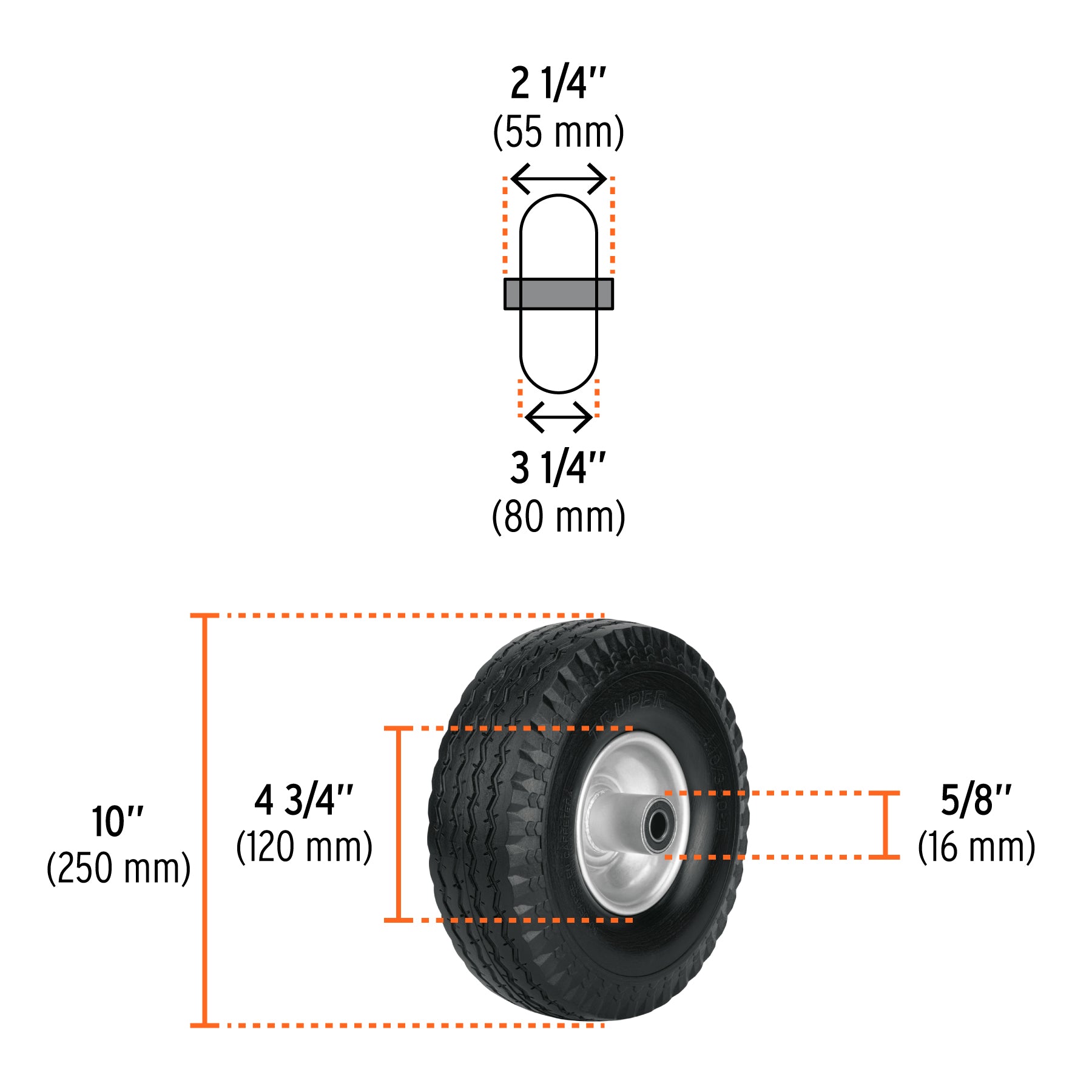 Rueda imponchable 10" para eje lateral, TRUPER