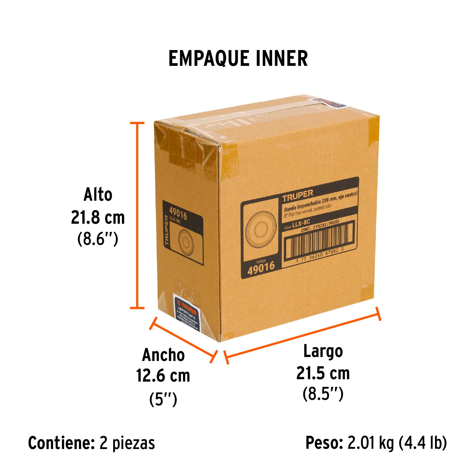Rueda imponchable 8" para eje central, TRUPER - Empaque
