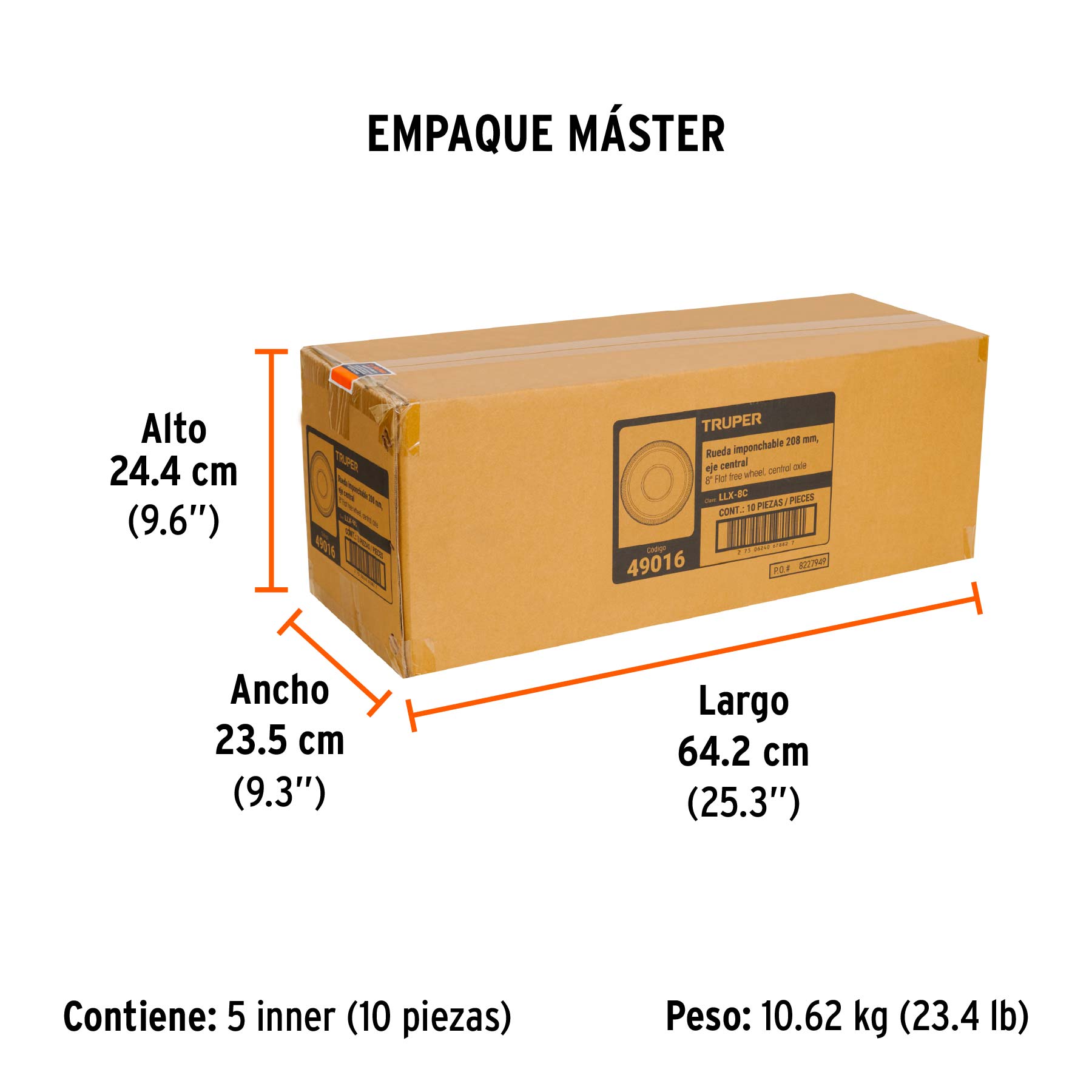 Rueda imponchable 8" para eje central, TRUPER - Empaque