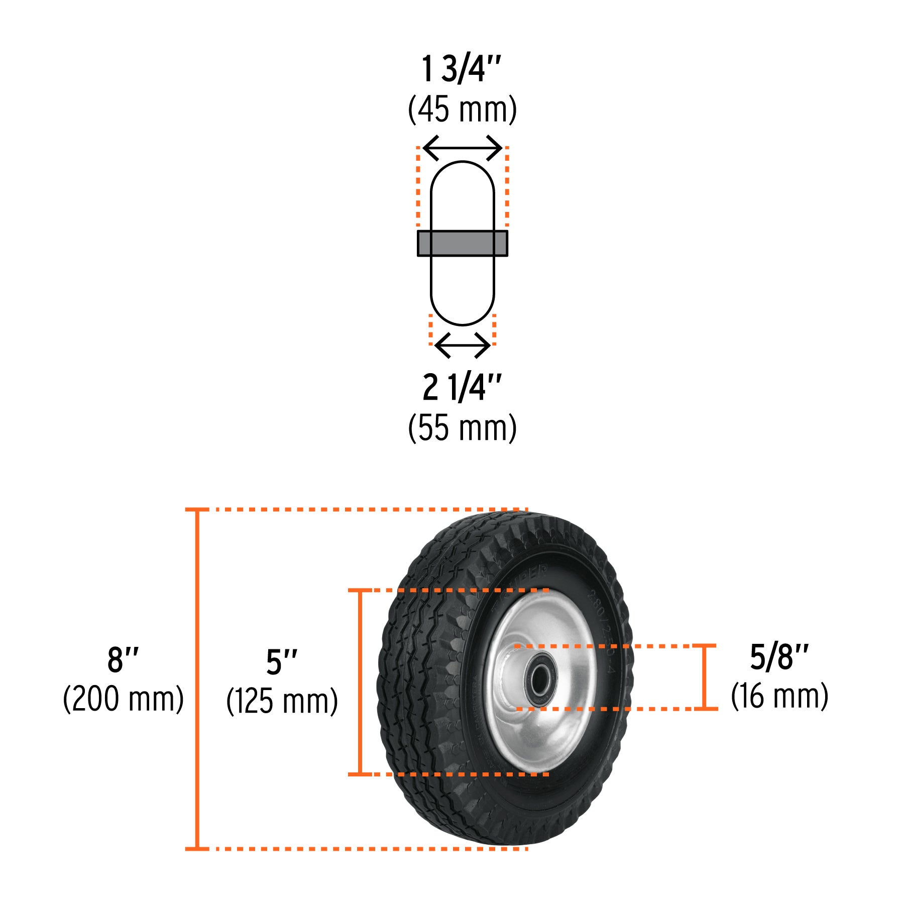 Rueda imponchable 8" para eje central, TRUPER