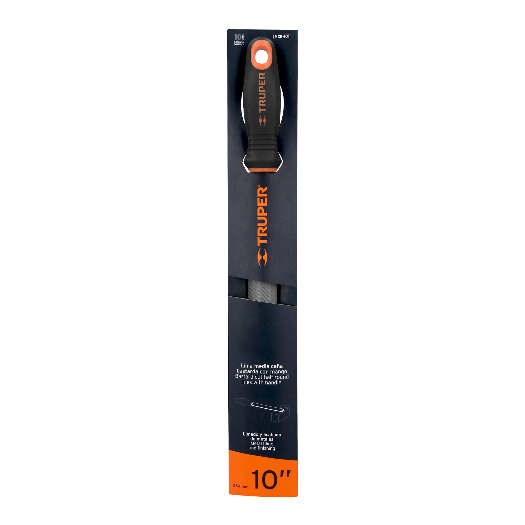 Lima media caña bastarda 10" con mango Comfort Grip, TRUPER