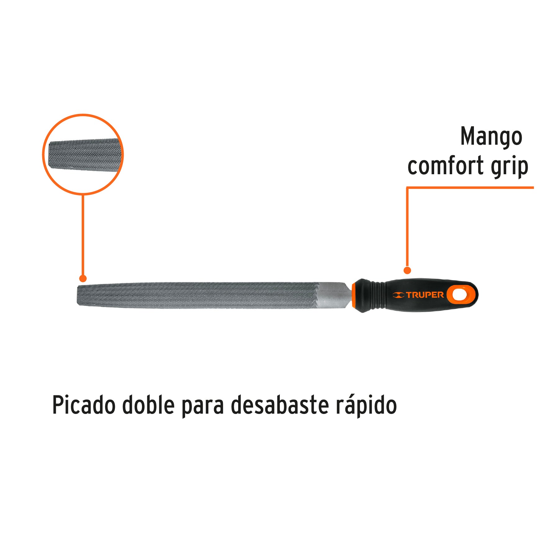 Lima media caña bastarda 10" con mango Comfort Grip, TRUPER