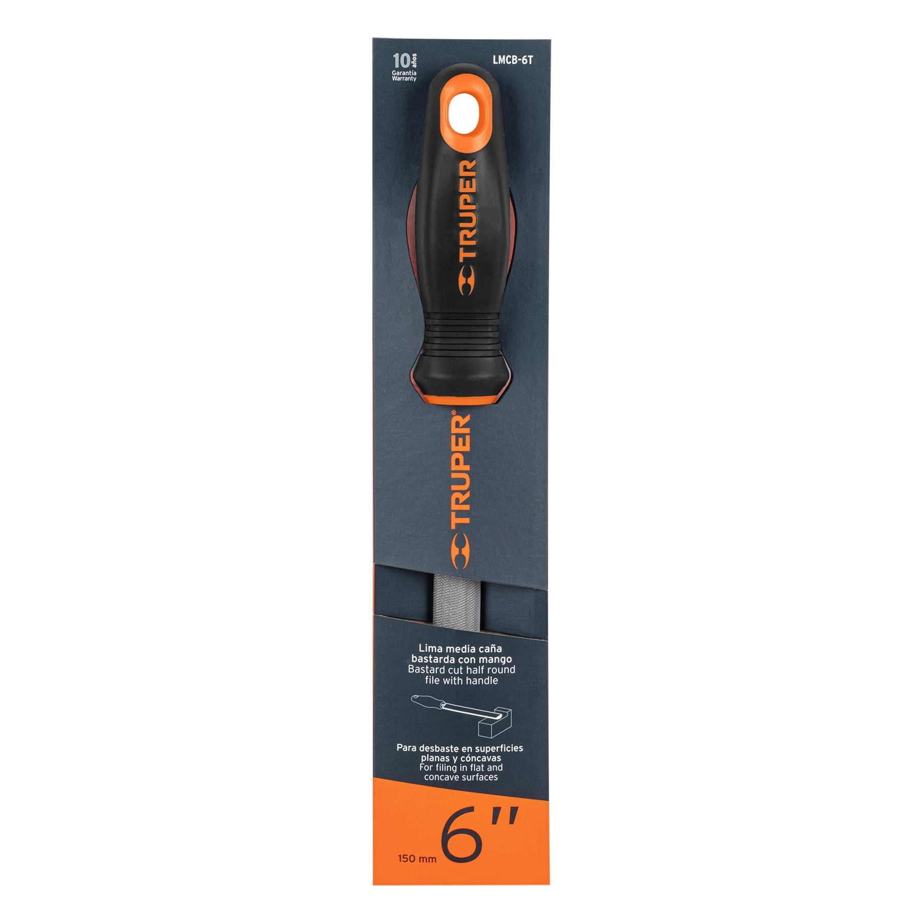 Lima media caña bastarda 6" con mango Comfort Grip, TRUPER